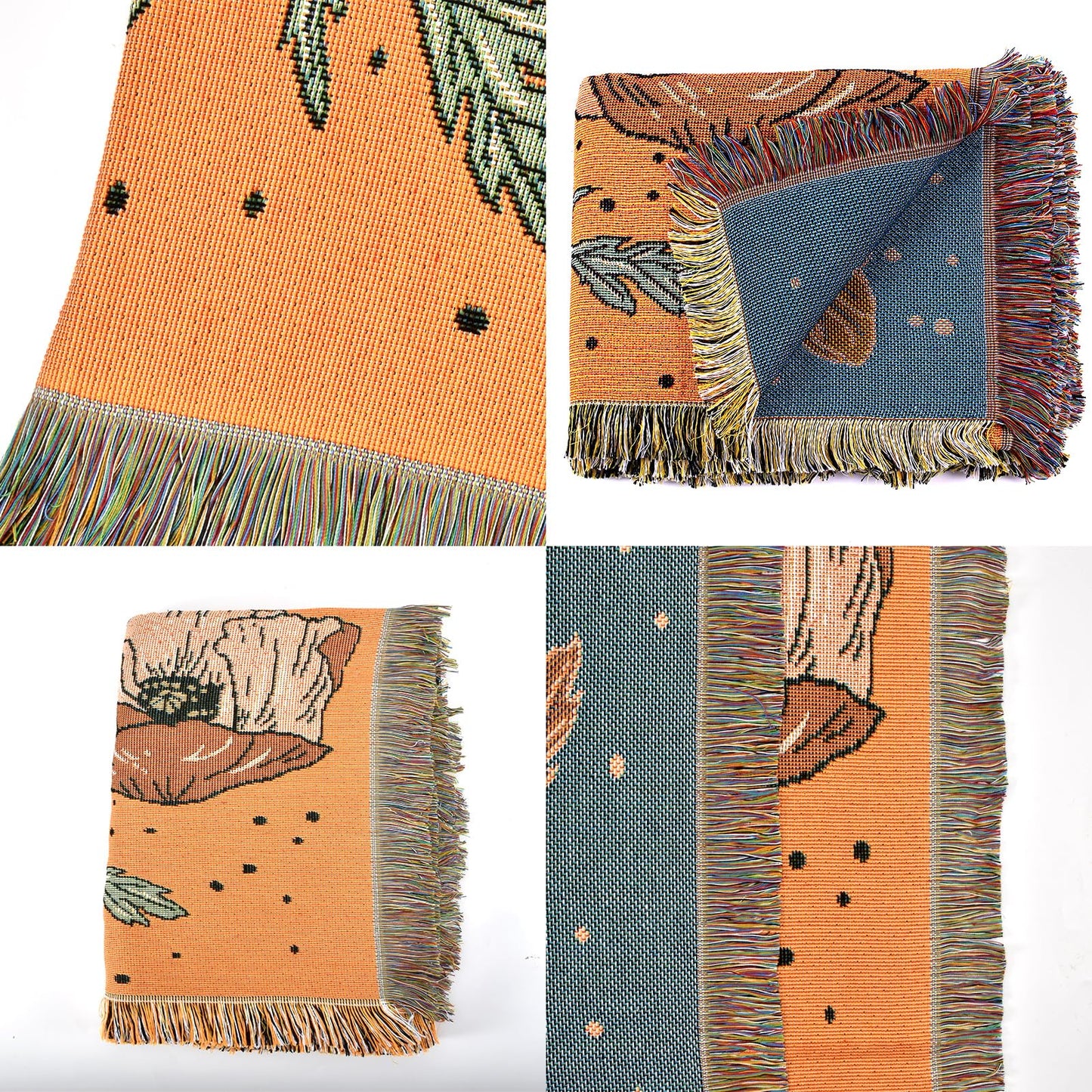 Shesyuki Boho Throw Blanket Reversible Cotton Bohemian Tapestry Hippie Room Decor Double Sided (Boho Bee Yelow 50"x60")