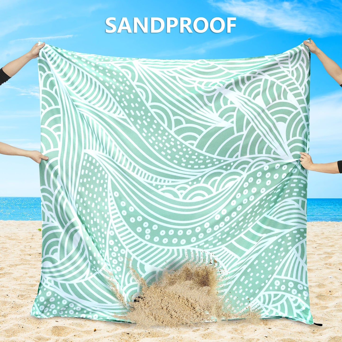 HIHOHO Beach Blanket, Sandproof Beach Mat, Waterproof Quick Drying Lightweight Outdoor Aztec Picnic Mat 79" X 83"/120"x108" for 2-8 Adults for Travel, Camping, Hiking