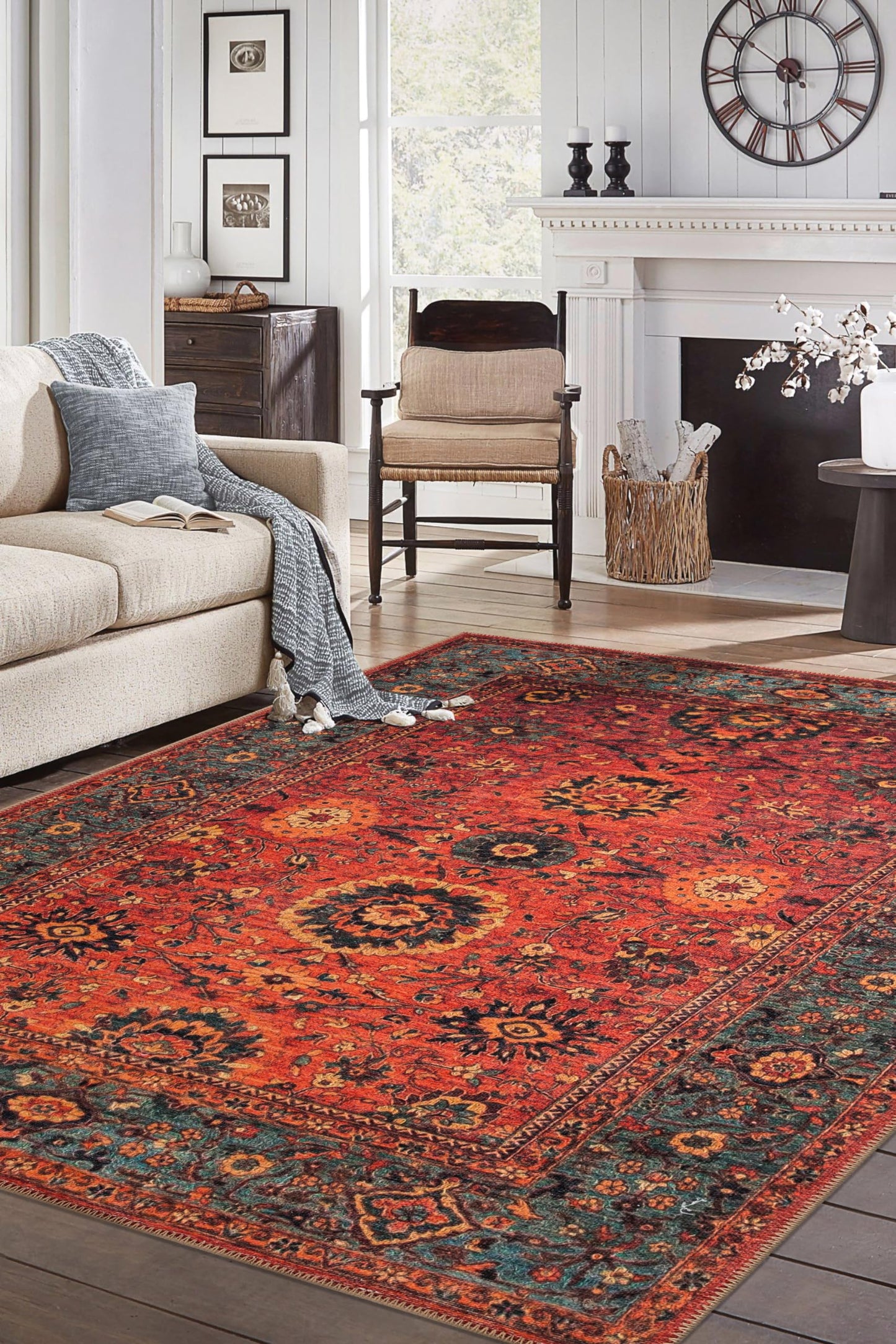 Keen Home Design 48"x72" Rug - Machine Washable Area Rug with Non-Slip Backing, Ideal for Living Room, Dining Room, Bedroom - Vintage, Easy Clean, Durable, Low Pile Rug - (4' x 6')
