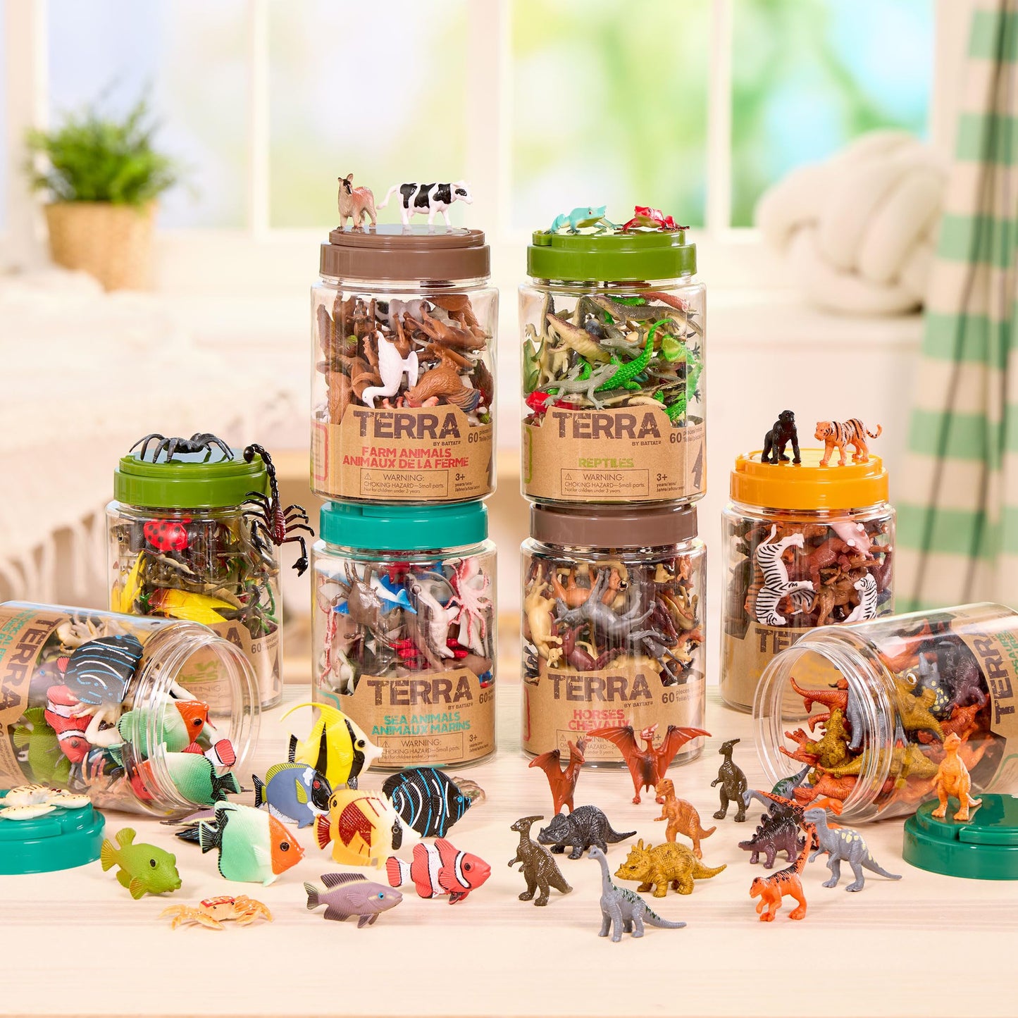 Terra by Battat – 60 Pieces Wild Creatures Tube – Realistic Mini Animal Figurines – Lion, Hippo, Tiger, Bear & More Safari Animals – Educational Toys for Kids & Toddlers 3+ Years