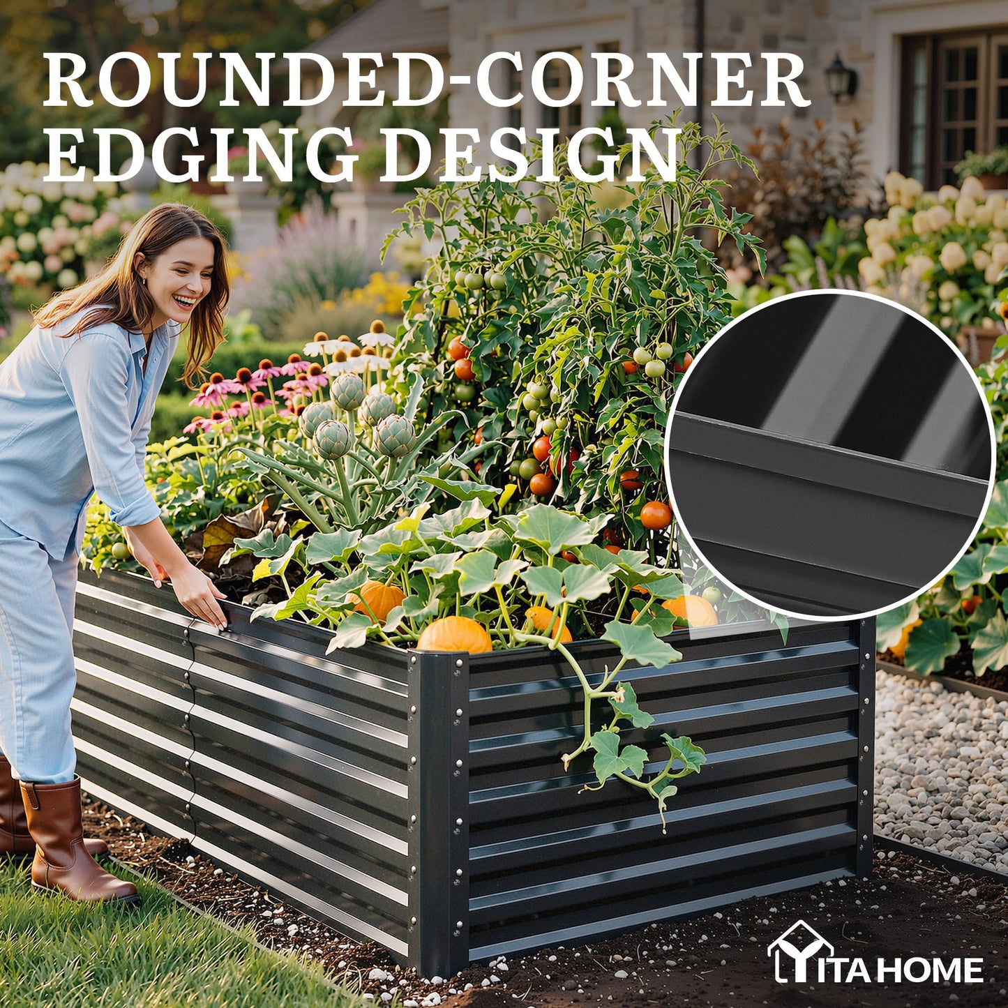 YITAHOME 72x36x24 in Galvanized Raised Garden Bed Kit, Large Metal Planter Box with Gloves & Support Rod, Outdoor Flower Bed for Plants Vegetables, Black