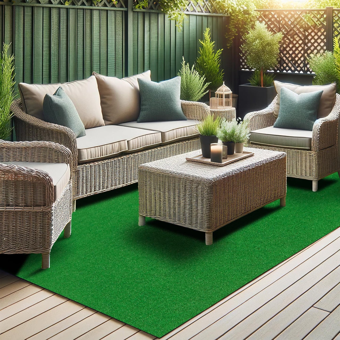Ottomanson Artificial Grass Outdoor Rug for All-Weather Use, UV Fade Resistant Faux Turf with Drainage Holes, 7'10" x 9'10"