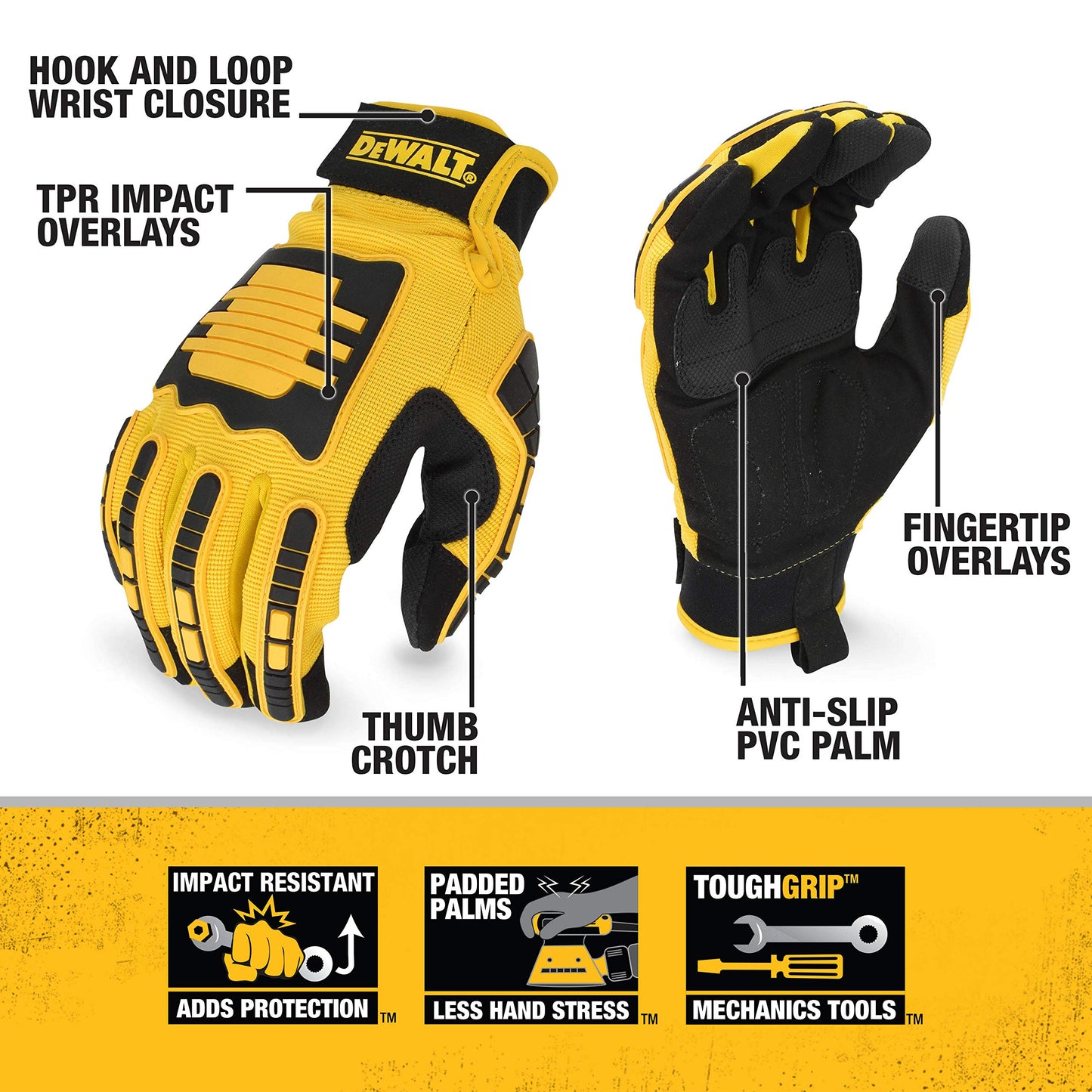 DEWALT DPG781 Performance Mechanic Work Glove with TPR Impact Protection and Anti-Slip Grip - Medium (1 Pair)