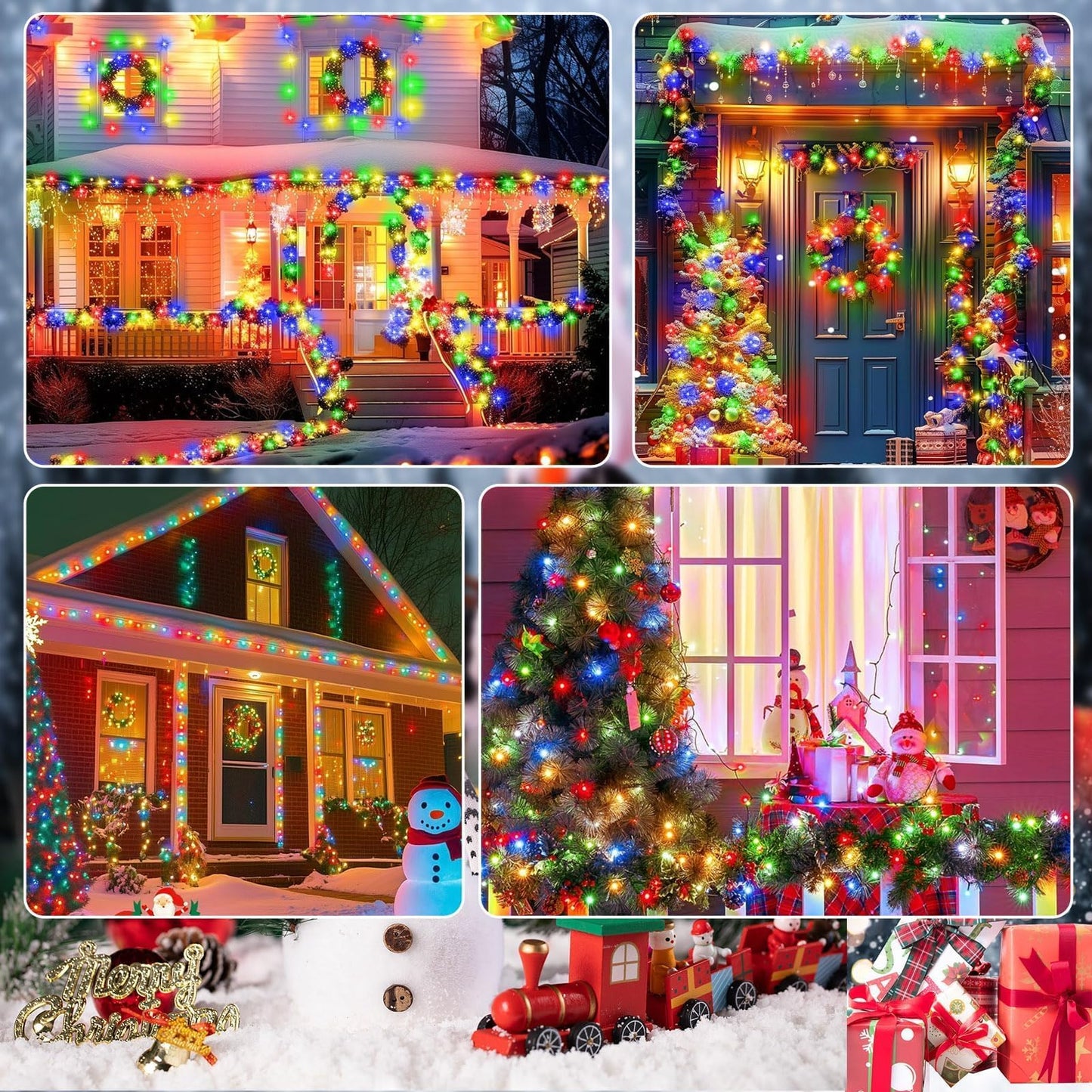 SyouHome 4-Pack Solar Fairy Lights Outdoor, 800 LEDs 264FT Extra-Long Solar String Lights, 8 Modes Waterproof Twinkle Lights for Garden Tree Wedding Party Christmas, Multicolor