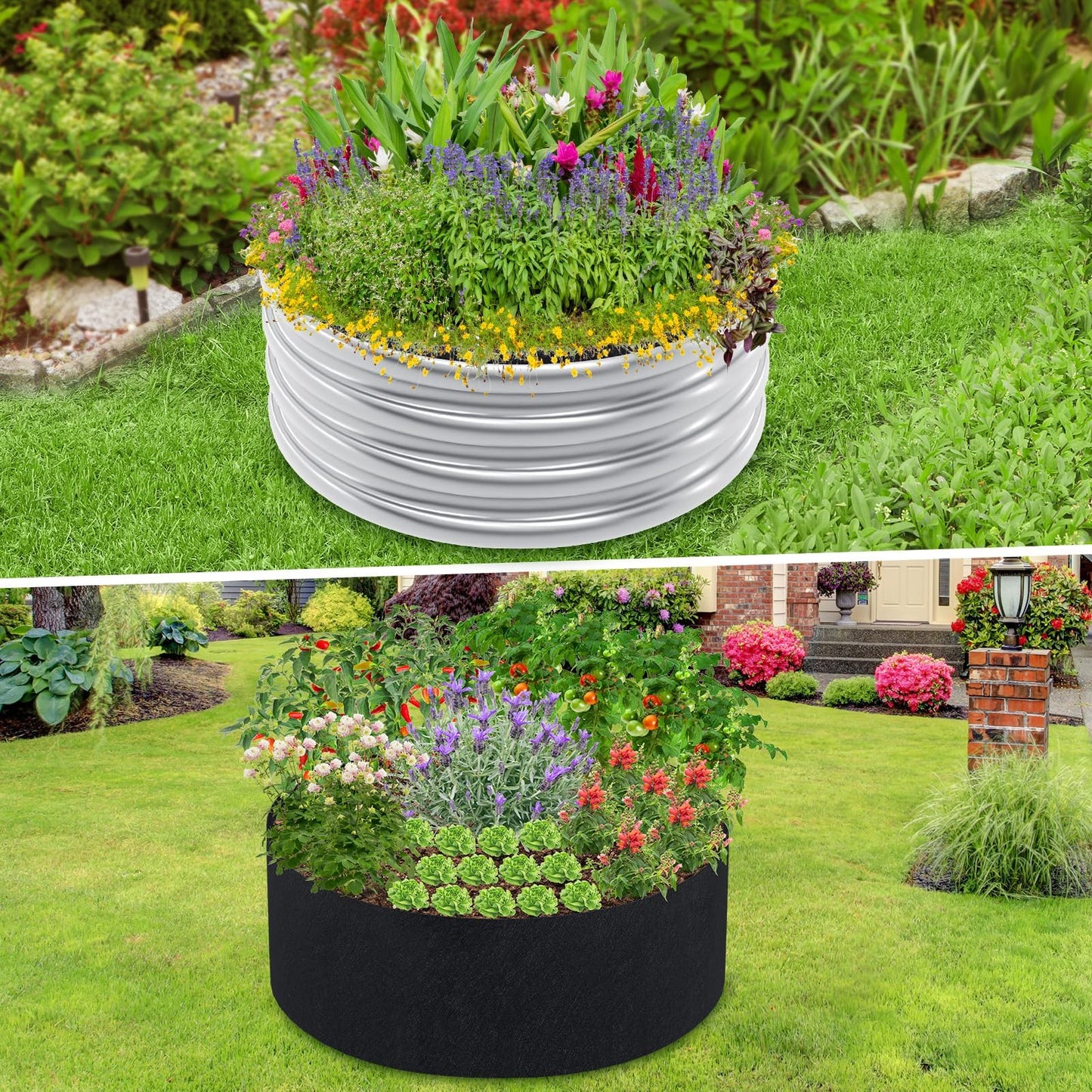 Niuyhe Round Fabric Galvanized Raised Garden Bed Liner, 2x2x1 Feet Outdoor Garden Planting Bags for Vegetables, Flowers, Herbs, and Succulents