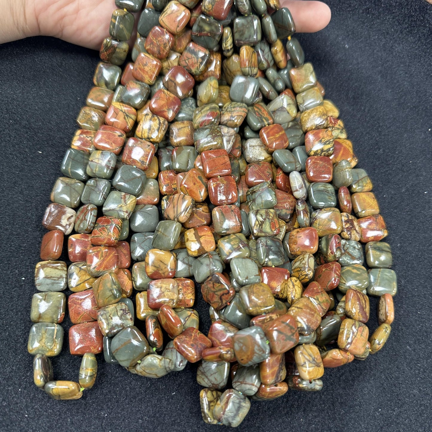 Land Long 28-31Pcs 12mm Natural Red Creek Jasper Bead, Large Flat Square Picasso Regalite Jasper Stone Beads for Jewelry Making Crafts Bracelets