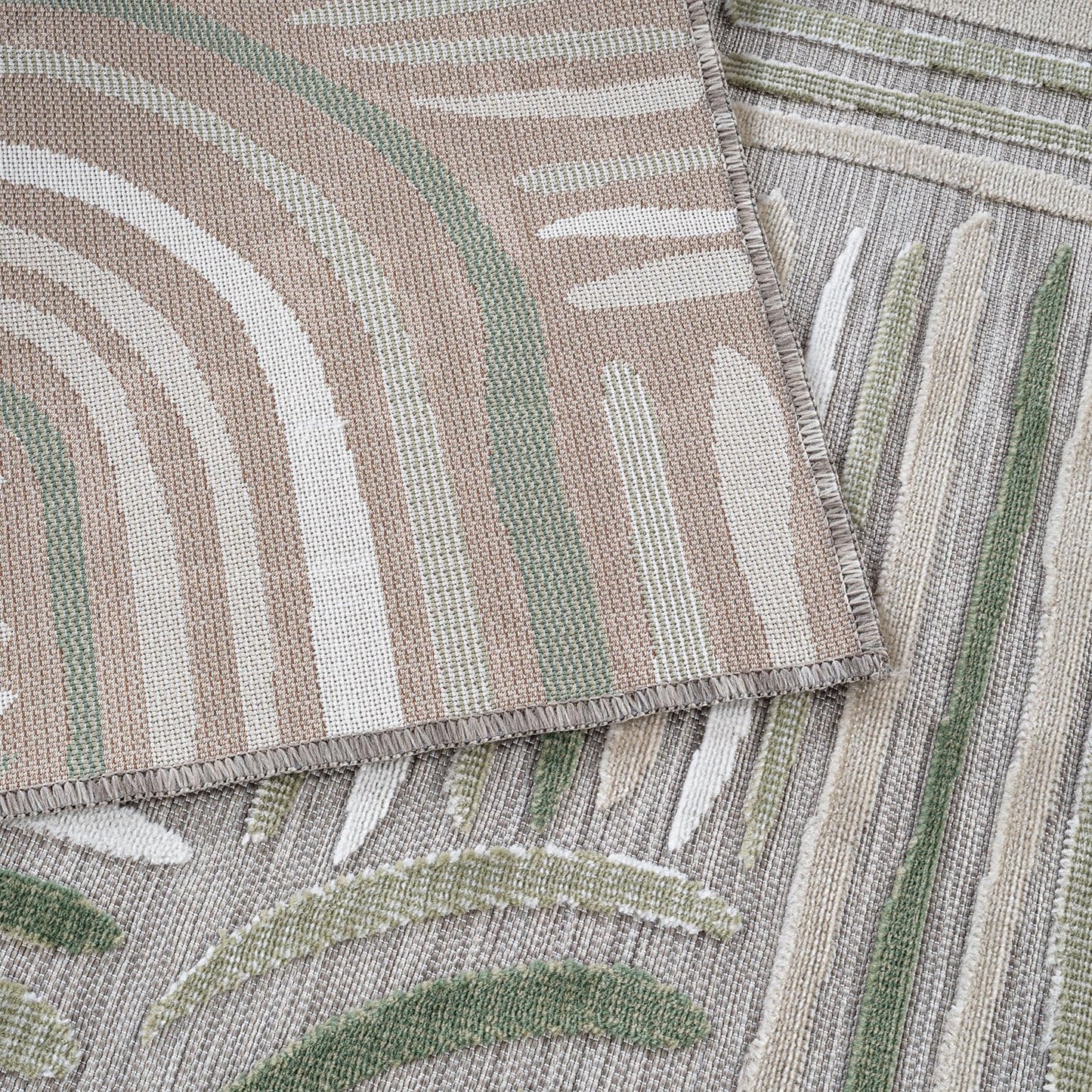 CAMILSON Indoor Outdoor Rug, Beige 5x7 Geometric Arch Striped Area Rugs for Patio and Home Areas, Easy-Cleaning Non-Shedding Living Room, Garden and Deck Washable Outside Carpet (5 x 7)