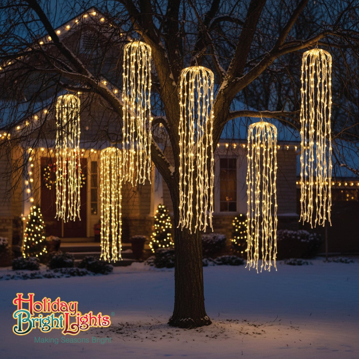 Holiday Bright Lights Indoor Outdoor 4-Ft Weeping Willow Lights 440 Warm White 5mm LED Transparent Cable