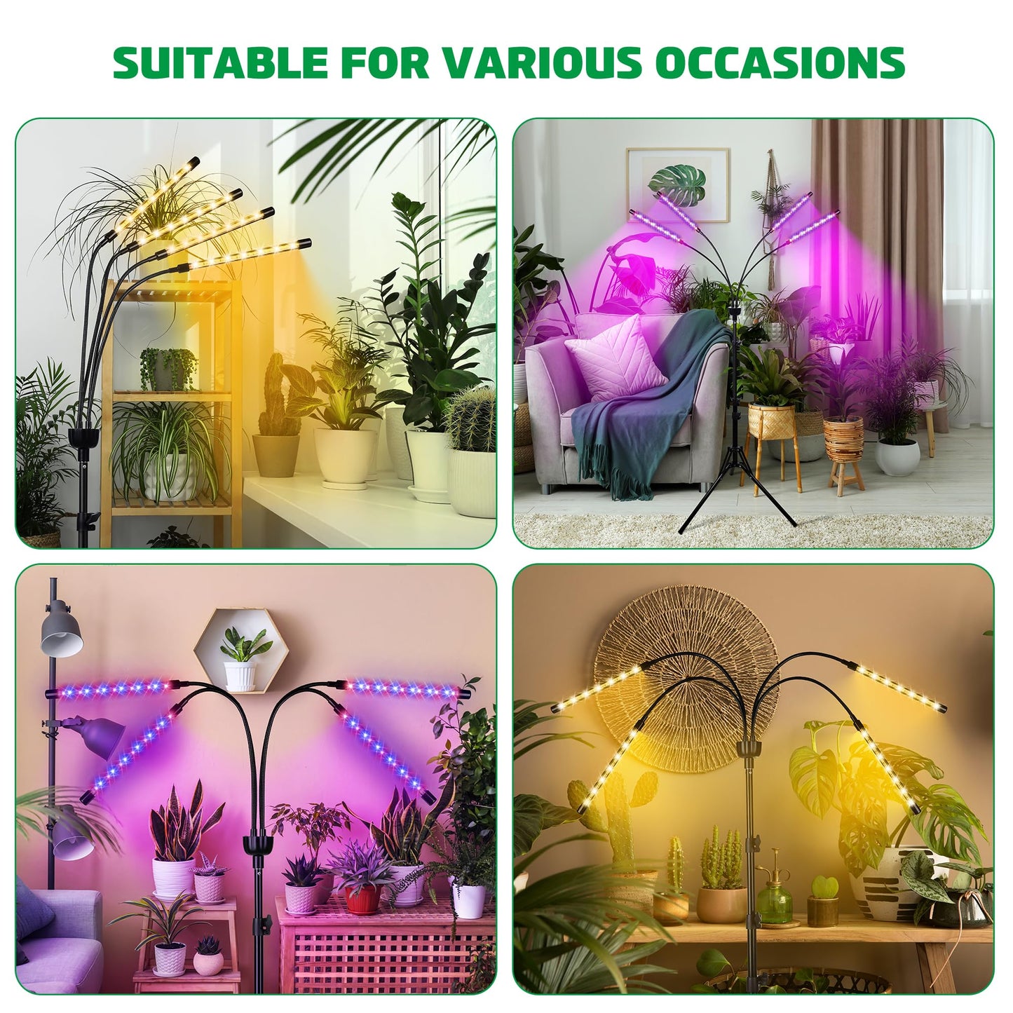 LED Grow Lights for Indoor Plants Full Spectrum with 15-63 inches Adjustable Tripod Stand, Red Blue White Floor Grow Lamp with 4/8/12H Timer with Remote Control