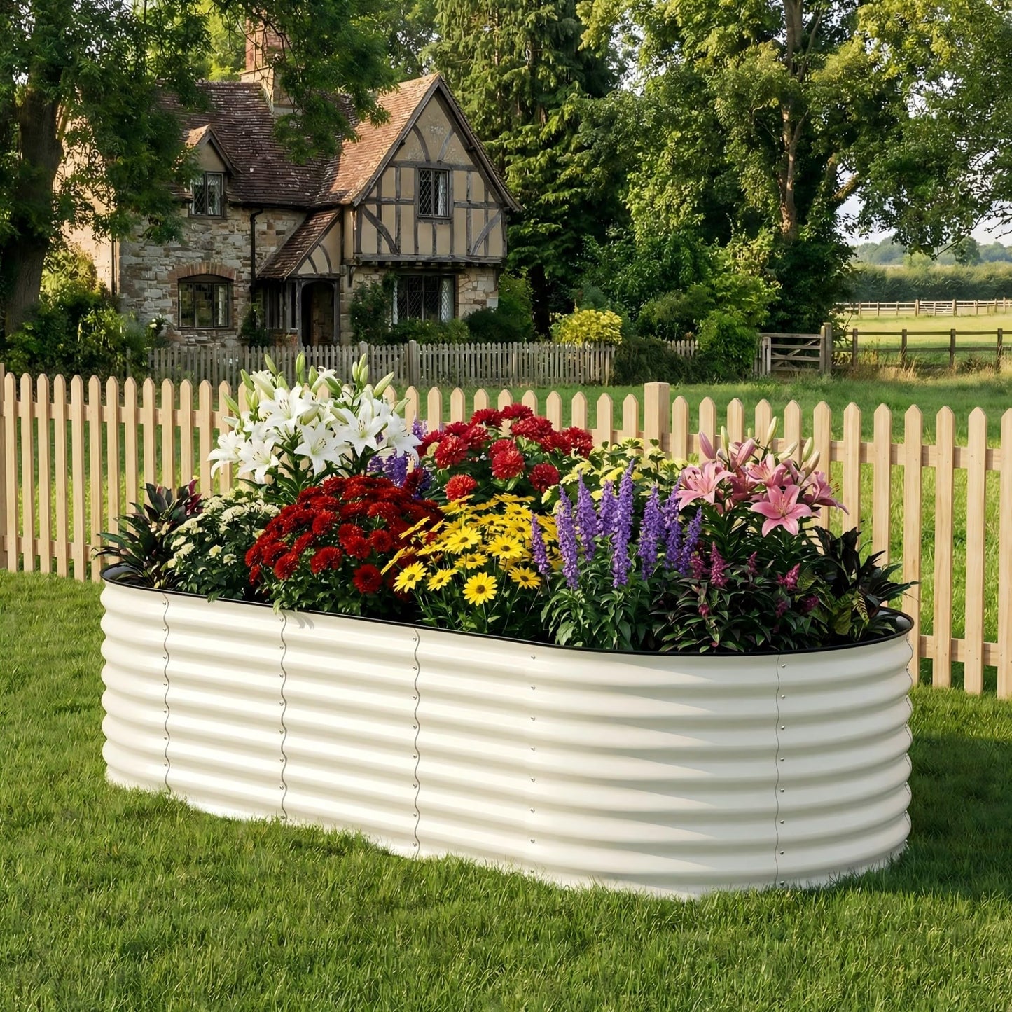 Garvee 2 Pack 10x4x1.5ft Galvanized Raised Garden Bed Kit, Oval Metal Planter Boxes with Anti-Cut Safety Edges, Rust-Resistant Deep Root Planters for Outdoor Vegetables, Flowers, Herbs, Beige