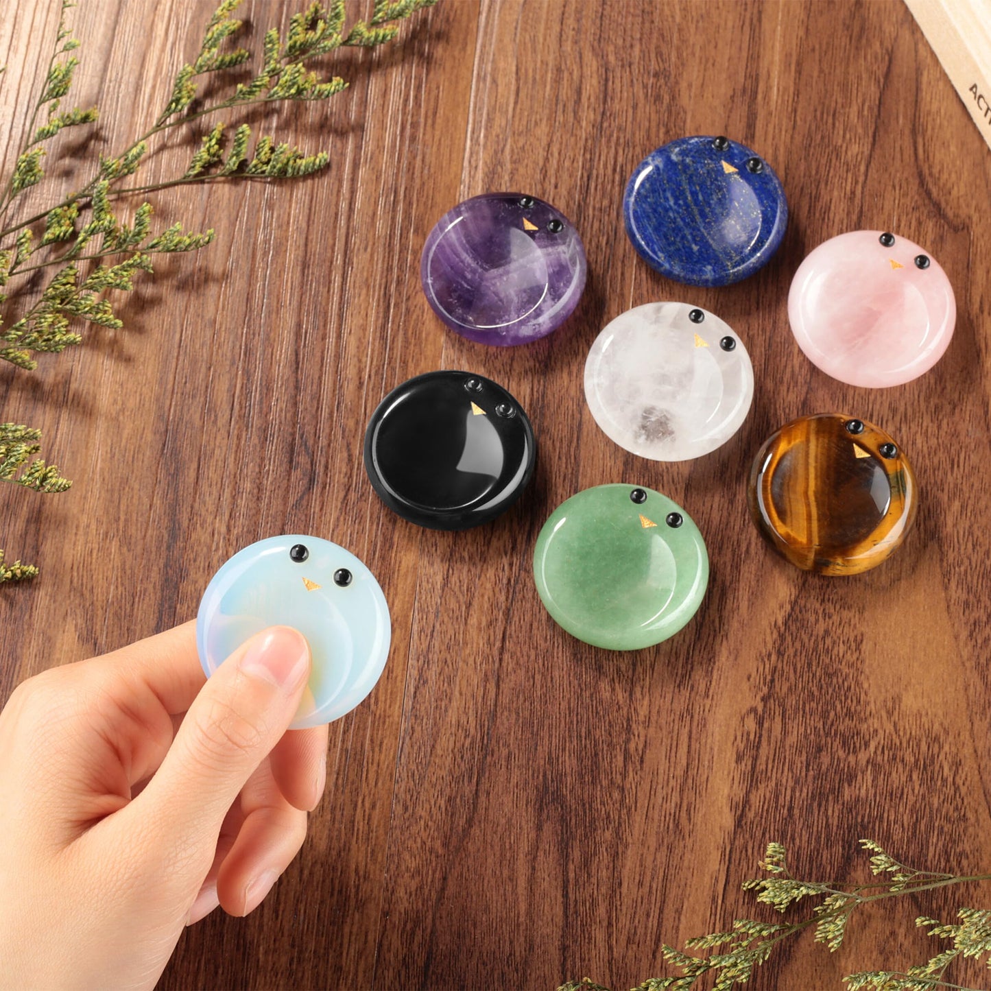 ZHIYUXI Opal Opalite Crystal Emotional Support Worry Stones for Anxiety Relief Items Stress Relief Gifts Encouragement Gifts Smile Worry Stones Calming Gifts Inspirational Gifts for Best Friend