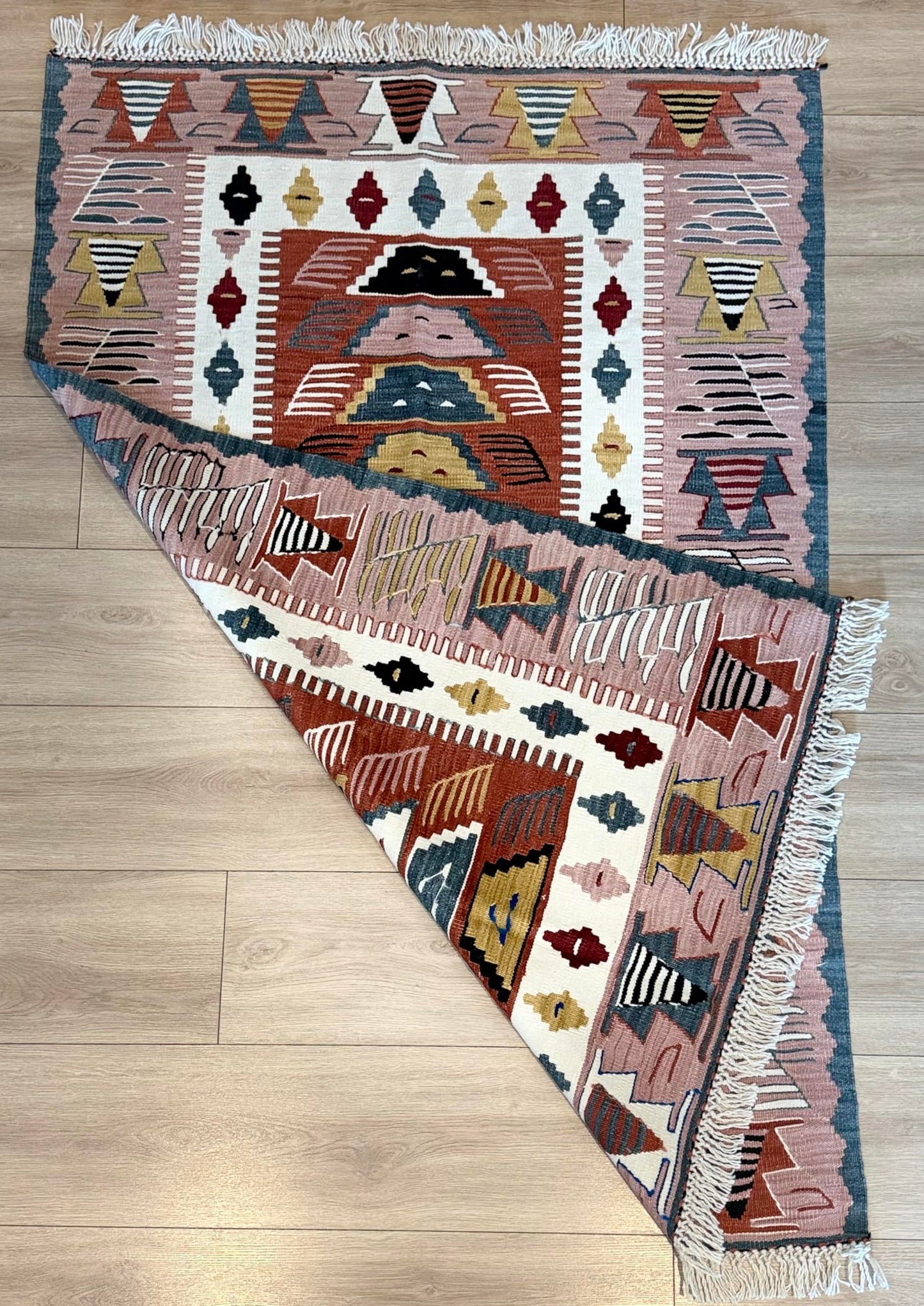 Handmade Turkish Area Rug(YORUK Kilim) - 100% Wool - 2.5x4 ft (31x48 in) Small Area Rug - Muted Earthy Tones, Traditional Geometric Pattern, Boho Decor for Bedroom, Entryway, Office