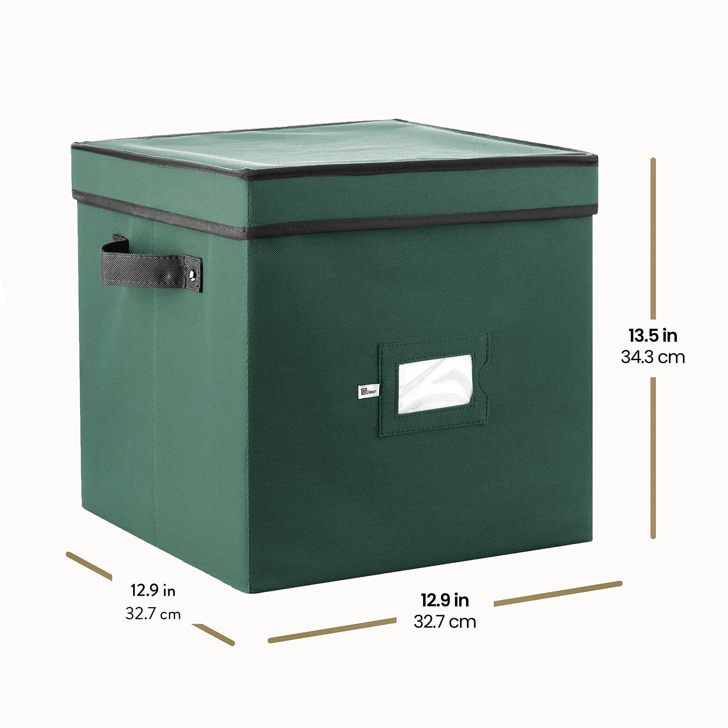 Zober Christmas Ornament Storage Box - Stores 64 Ornaments - Non-Woven, Tear- Proof Christmas Ornament Storage Containers - 3 Inch Cube Compartments - Green