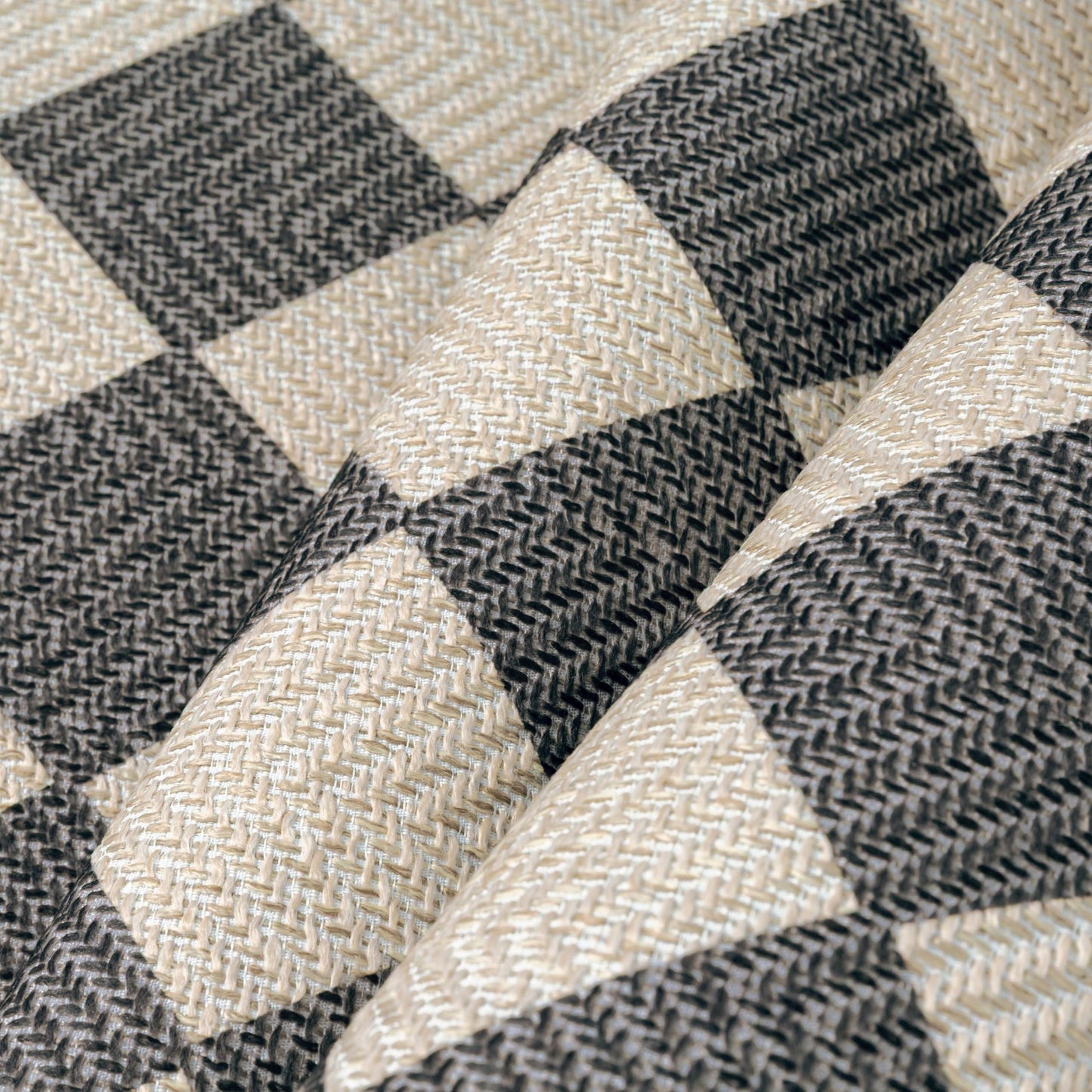 HUGEAR 8x10 Outdoor Rug Black/Beige Linen-Look Fabric Checkered Area Rug High Traffic Stain Resistant Easy Clean Durable Rugs for Indoor/Outdoor Patio Deck Balcony Porch Garden Courtyard