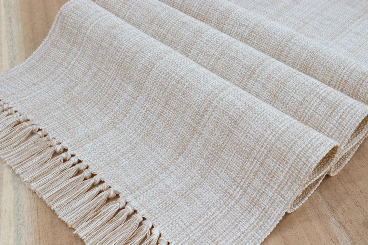 PurpleEssences Chambray Table Runner with Fringes - 100% Cotton, 13x72 Inch - Rustic Farmhouse Table Décor, Reusable, Machine Washable for Dining Tables - Spring Easter Summer - Royal Linen & H.White