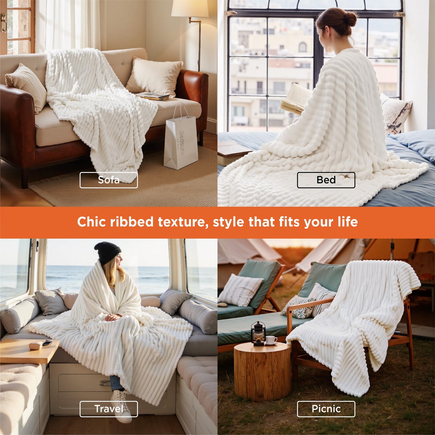 Bedsure GentleSoft White Throw Blanket for Couch - Mothers Gifts Day Birthday Gifts for Women Mom Her, Soft Cozy Fleece Summer Throw Blanket for Girl, Room Home Bedroom Decor, Off White, 50x60 Inches