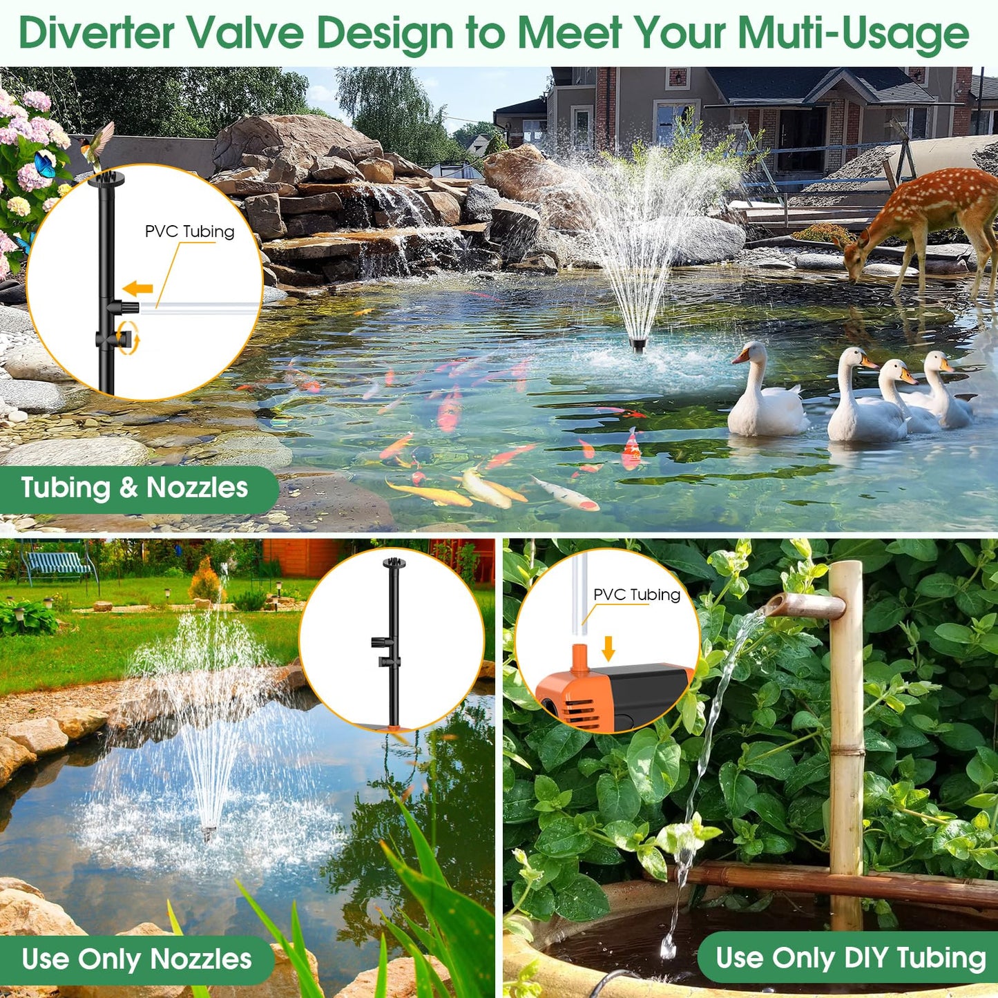Antfraer 25W Solar Fountain Pump, Solar Water Pump 340GPH Flow Adjustable, Solar Pond Pump with 16.5Ft Cord & PVC Tubing for Pond Small Pond Garden Waterfall Backyard Hydroponics Water Features