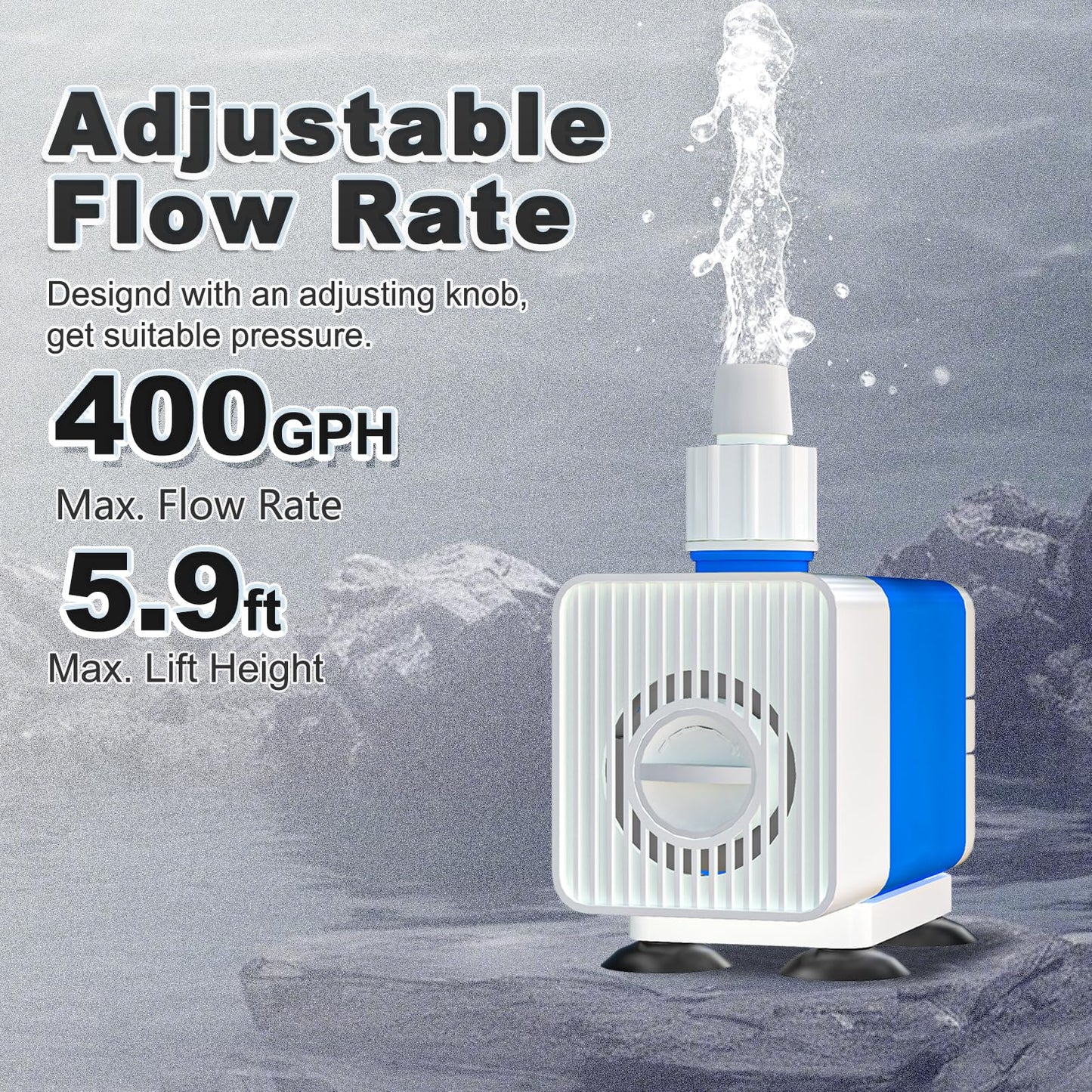 Knifel Fountain Pump 400GPH Submersible Water Fountain Pump Outdoor with 6.5ft Cord, Small Aquarium Water Pump for Ponds, Fountains, Graden, Water feature, Fish Tank
