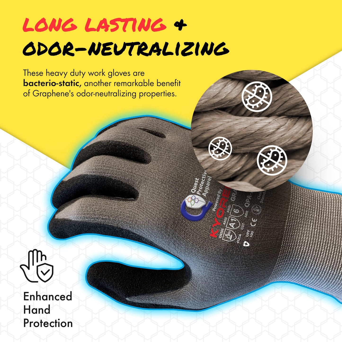 Quest Protective Apparel Cut Resistant Work Gloves (ANSI A1) – Lightweight Graphene Gloves for Gardening, DIY, Mechanical & General Handling – Breathable Grip Gloves for Men & Women – Large, Pack of 1