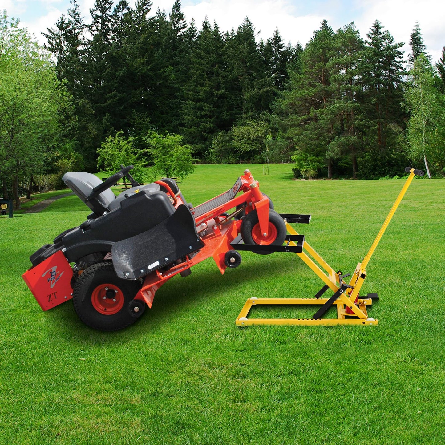 Hydraulic Lawn Mower Lift Jack, 500LBS Capacity Zero Turn Mower Lift with 26.5" Telescopic Height, for Riding Tractors and Zero Turn Lawn Mowers (Yellow)
