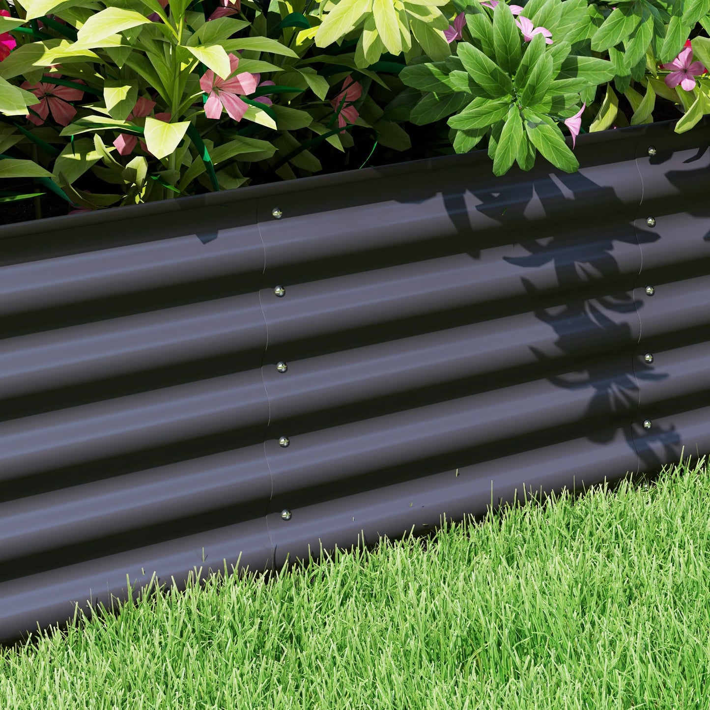 Outsunny 8' x 2' x 1.4' Galvanized Raised Garden Bed Kit, Outdoor Metal Elevated Planter Box with Safety Edging, Easy DIY Stock Tank for Growing Flowers, Herbs & Vegetables, Dark Gray