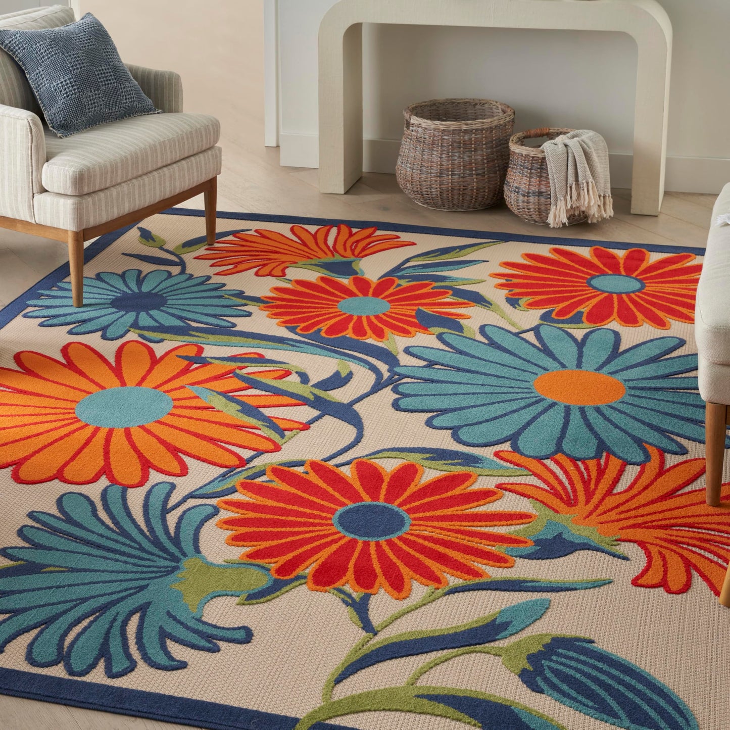 Nourison Home Aloha Multicolor 9' x 12' Area Rug - Easy Clean, Non Shedding, Bed Room, Living Room, Dining Room, Kitchen (9' x 12')