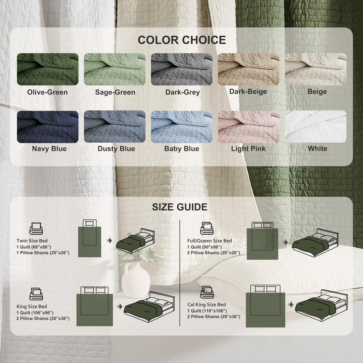 palassio White 100% Cotton Quilt Queen Size Bedding Sets with 2 Pillow Shams, Textured Lightweight Soft Bedspread Shabby Chic Coverlet, Quilted Comforter Bed Cover for All Season, 3 Pieces