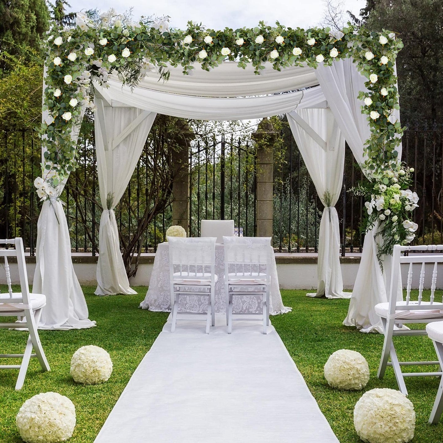 2 Pieces 6.5 ft Eucalyptus Garland with 20 LED Light Bar and Rose Flowers Artificial Eucalyptus Flower Vines for Wedding Arch Party Tables Centerpiece Backdrop Party Decor