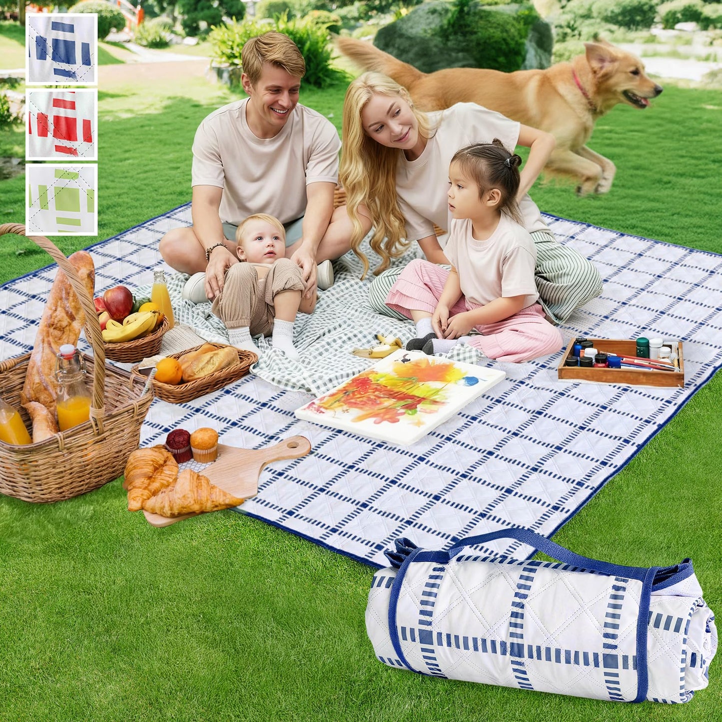 Alvantor® Extra Large Picnic Outdoor Blanket, 80"x 80" Waterproof Foldable Camping Blankets, Portable Picnic Mat for Travel, Park, and Beach, Sandproof, Soft & Durable, Bule