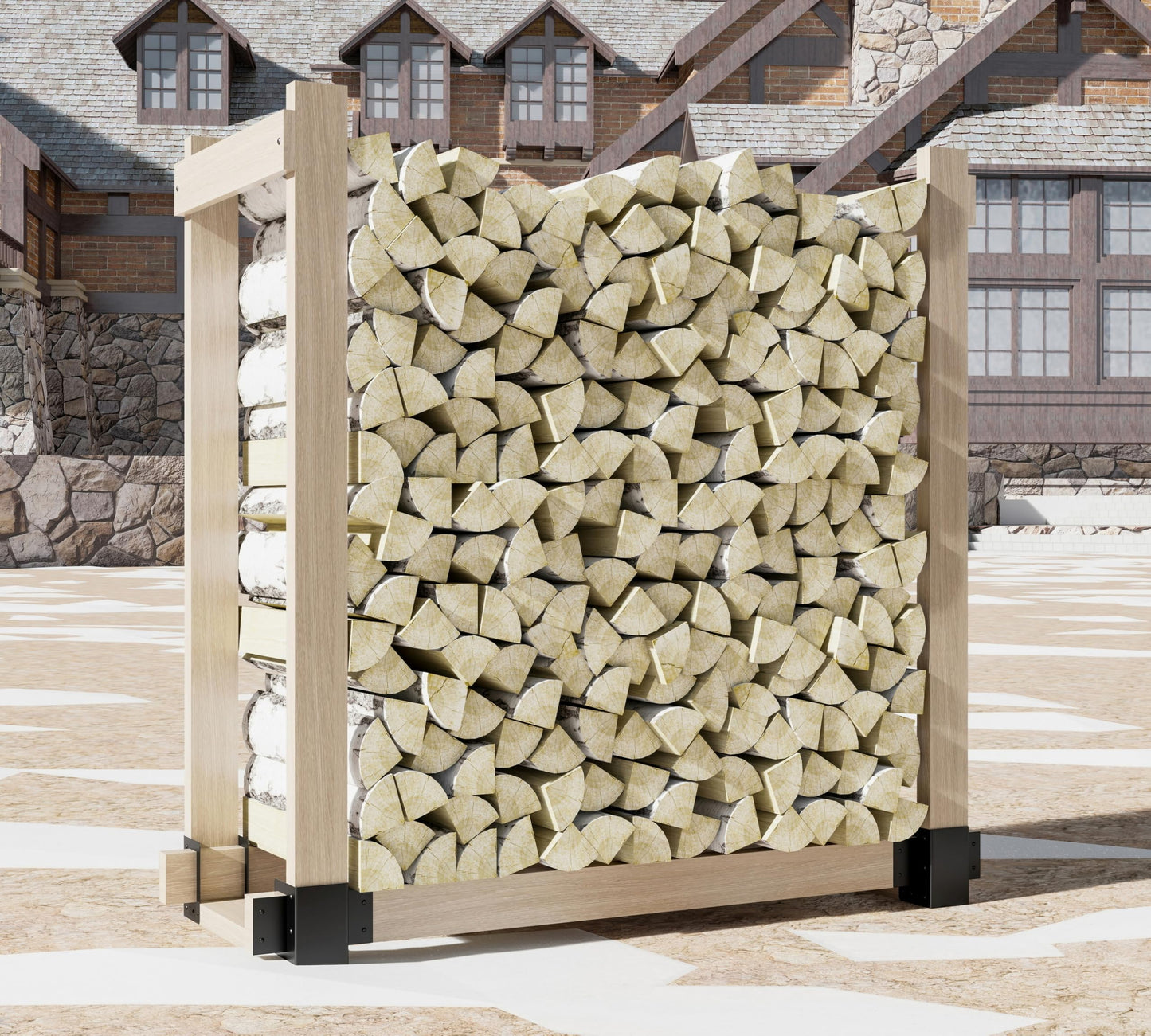 Fire Beauty 4 Pack Firewood Rack Base,Heavy Duty Metal Adjustable Log Storage Rack Bracket