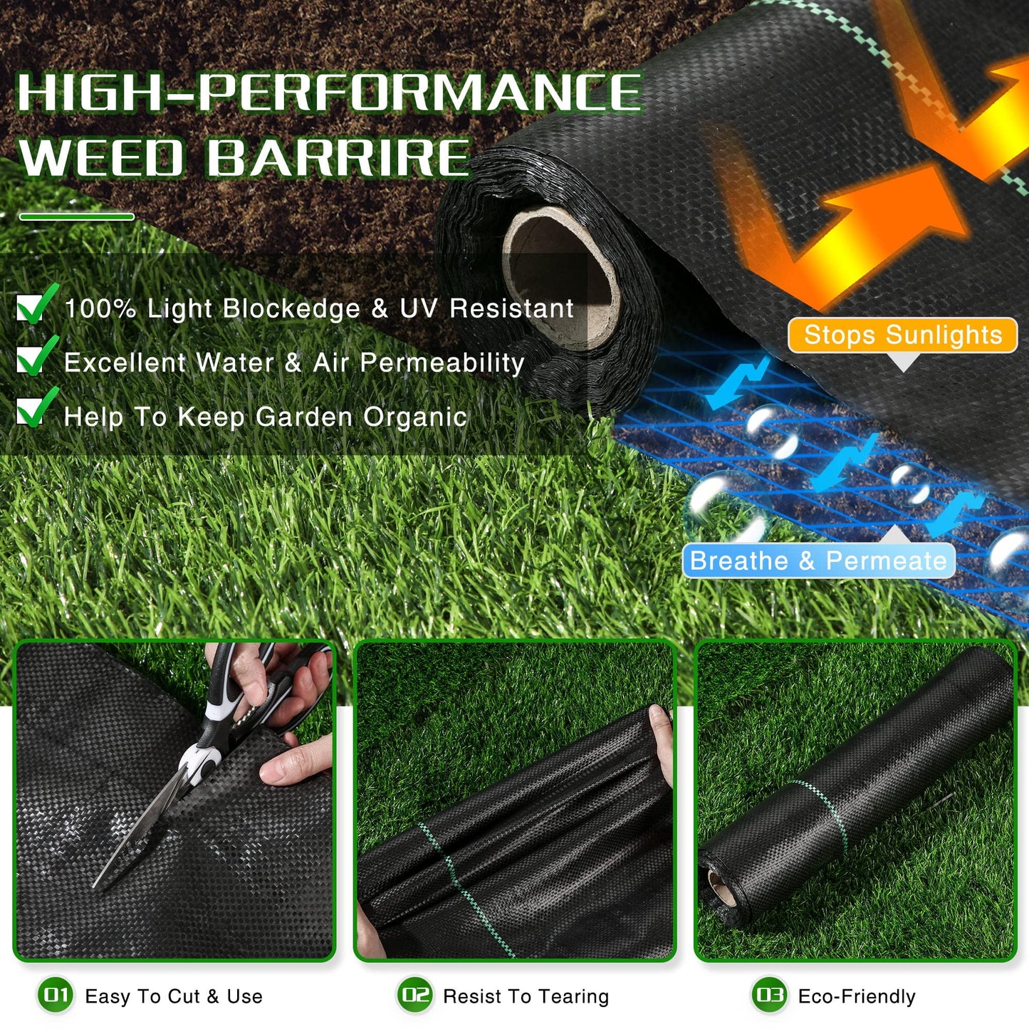 Weed Barrier Landscape Fabric Heavy Duty, 2.6FT x 100FT Thicken Garden Blocker Fabric Weed Mats, Weed Control Garden Cloth, Woven Geotextile Fabric for Garden Beds, Underlayment, Commercial Driveway