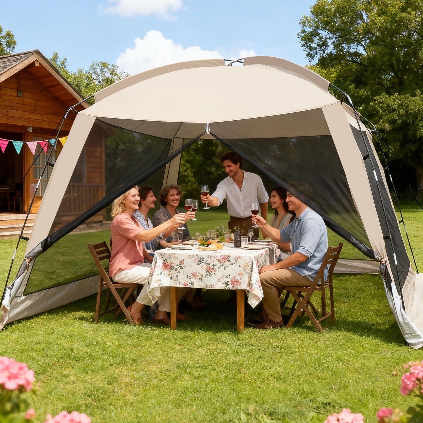 12'x12' Camping Screen Tent - Portable Screen Canopy 8-10 Person&Instant UV Resistant Sun Shelter,Easy to Set Up&Mosquito Net Tent&Waterproof,Suitable for Family Camping Trip,Backyard,Picnic