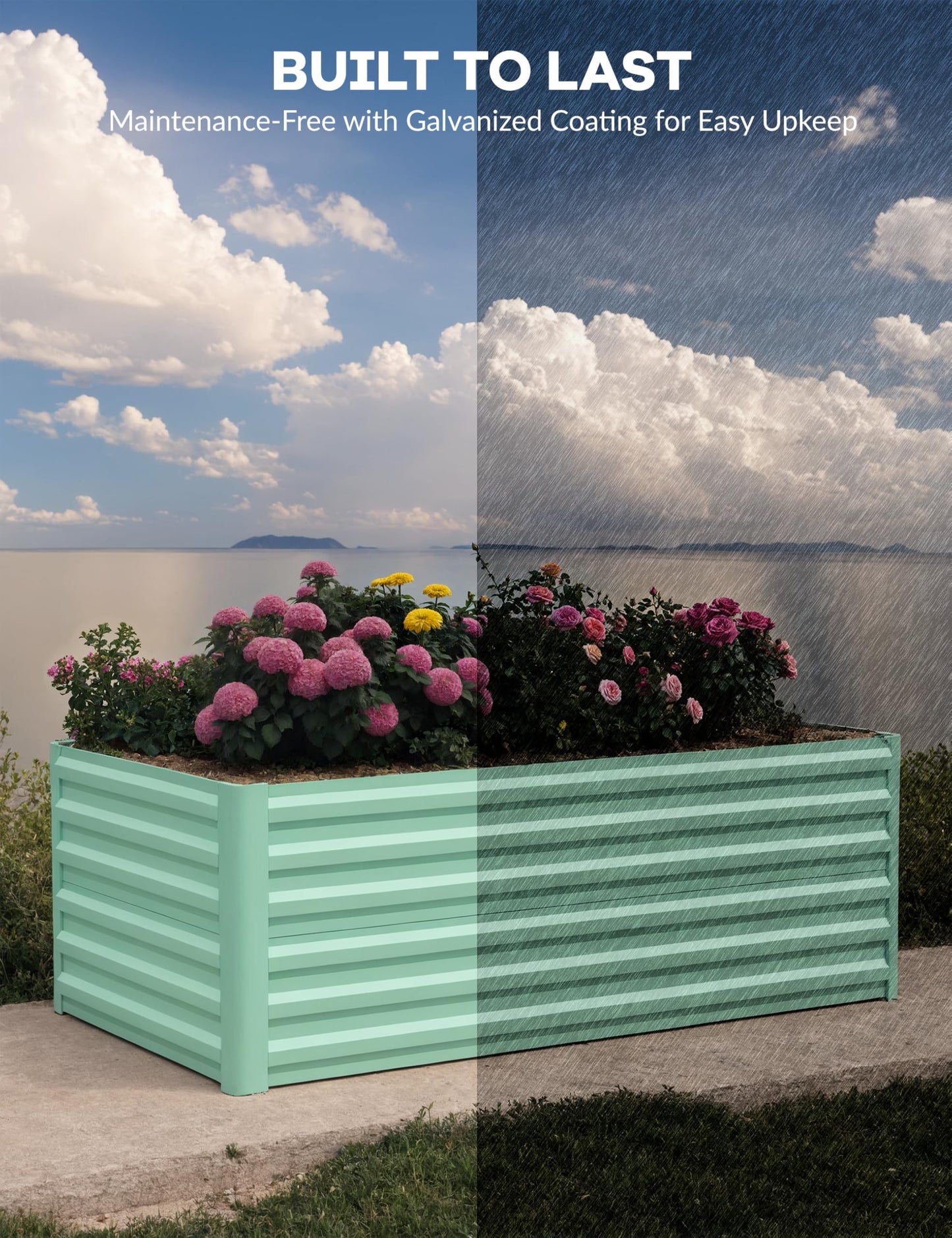 GarveeLife 6x3x2 ft Galvanized Raised Garden Bed, 24" Tall Metal Planter Box for Flowers Vegetables, Rust-Resistant Raised Garden Beds for Gardening, Easy Assembly Outdoor Garden Box & Planters, Green