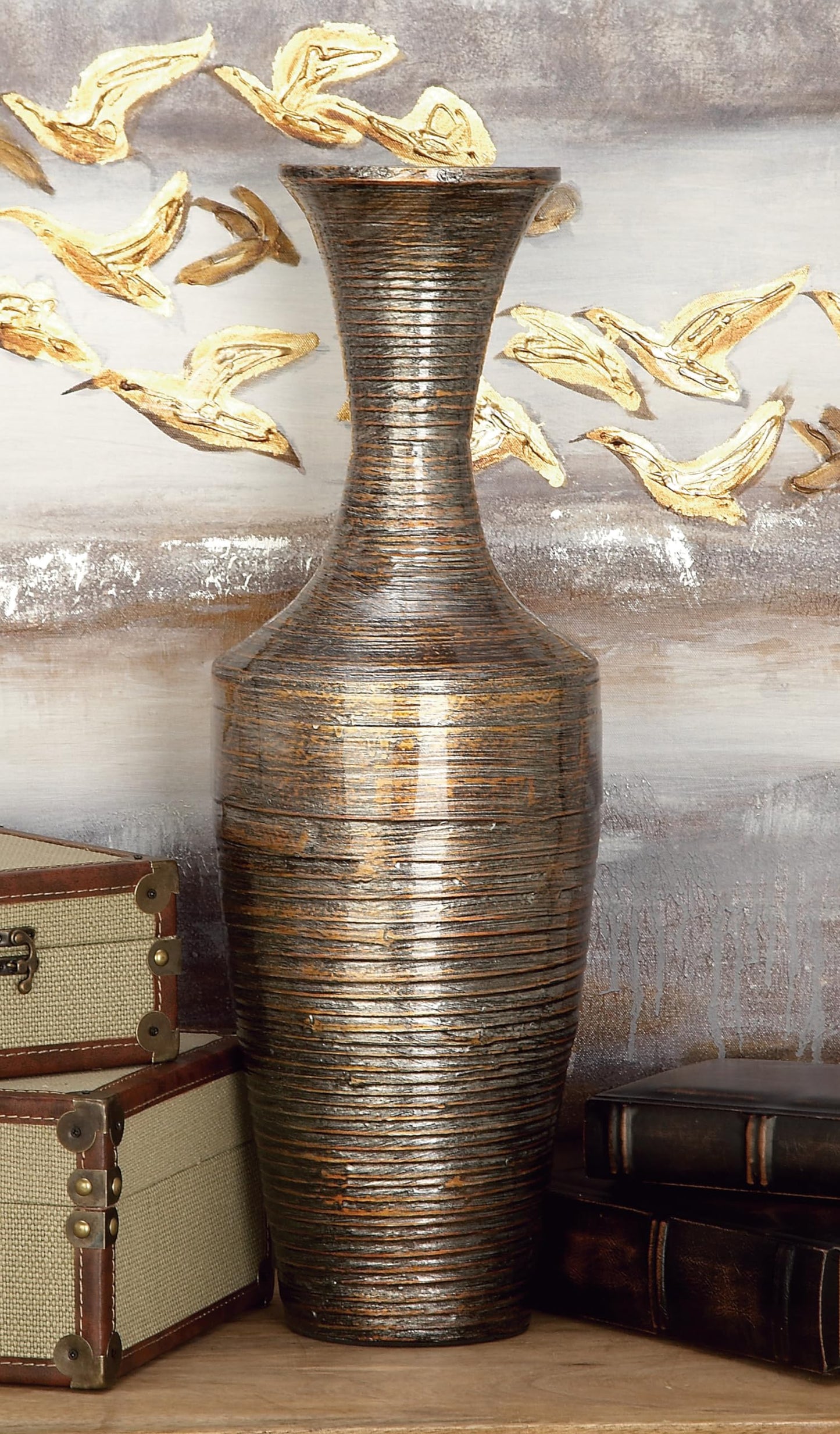 Deco 79 Bamboo Wood Decorative Vase Tall Floor Centerpiece Vase with Lacquer, Vase for Home Decoration 8" x 8" x 23", Dark Brown