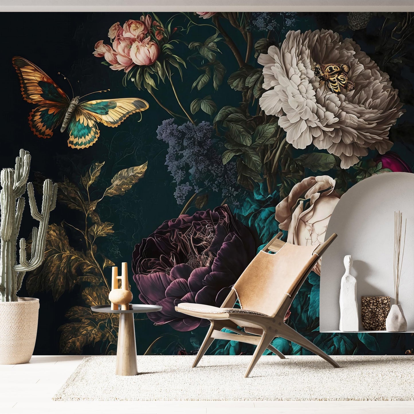 NIUONENIU Large Butterfly Flower Self-Adhesive Wallpaper Wall Decals, Suitable for Bedroom Accent Walls and Living Rooms