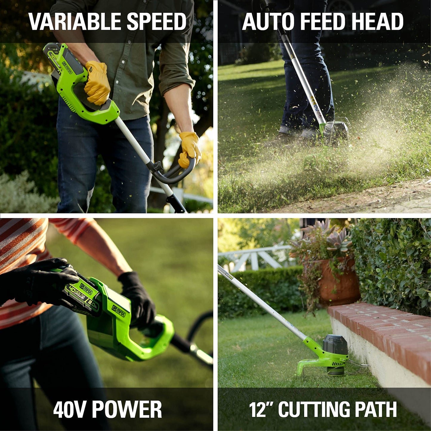 Greenworks 40V 12" Cordless String Trimmer, 0.065" Dual Line with Auto Feed, Variable Speed, Lightweight Weed Eater, 3-Year Warranty