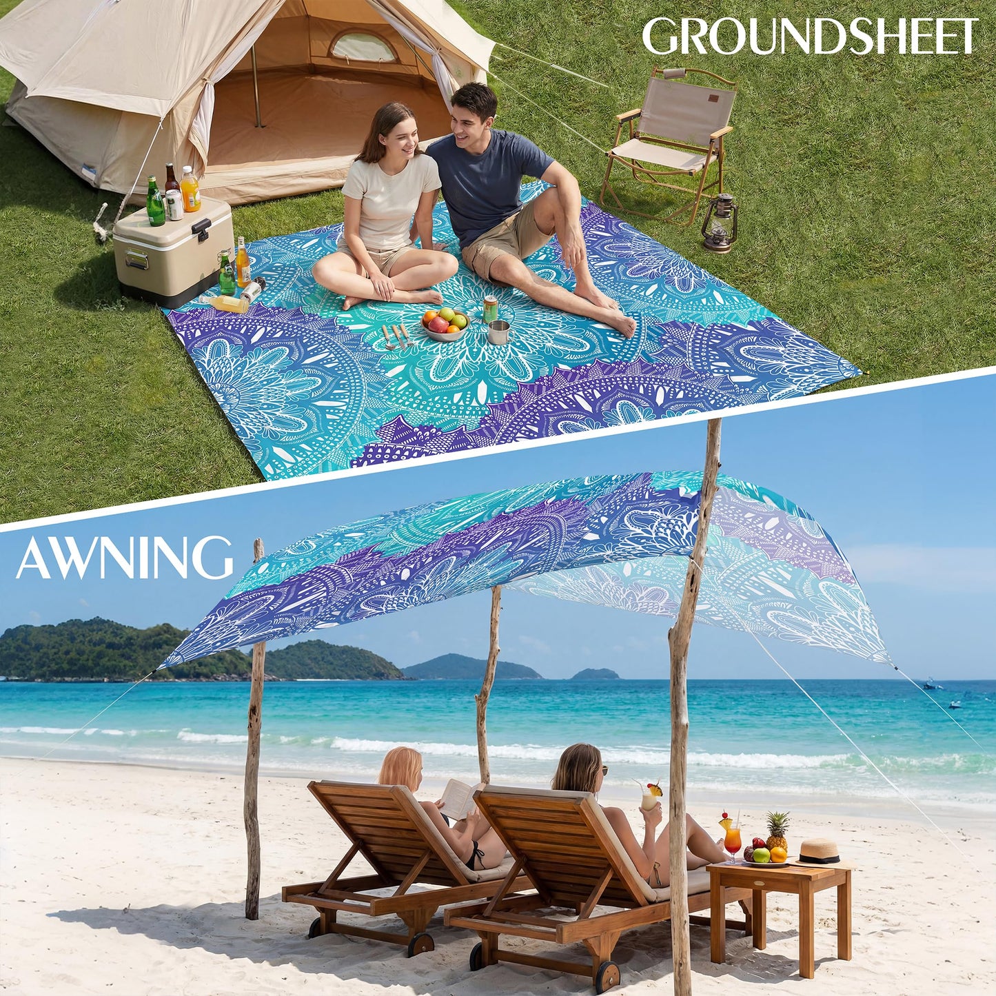 Aroveea Beach Blanket Waterproof Sandproof 1-7 Adult Oversized 78'' × 110'' Lightweight Durable Compact Sand Free Beach Mat for Travel Camping Hiking Picnic Blanket Extra Large