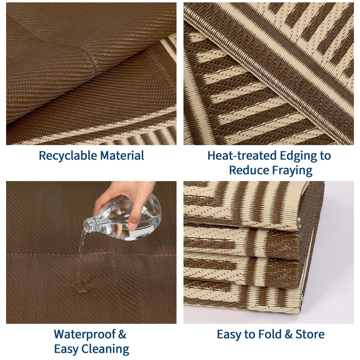 IDEALHOUSE Outdoor Rug 10'x20' Reversible Portable Lightweight Waterproof UV Resistant Plastic Straw Patio Mat for RV Camping Picnic Deck Backyard Peony Brown