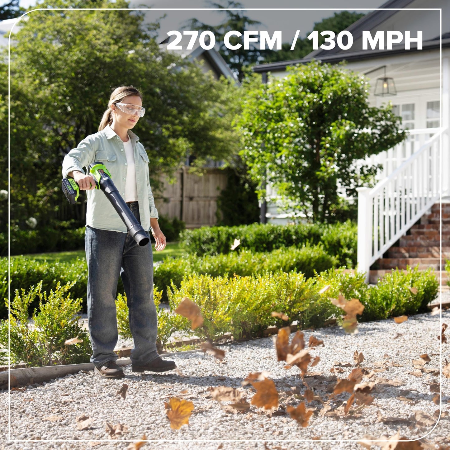 Greenworks 24V (270 CFM / 130 MPH) Brushless Compact Leaf Blower, Powerful for Yard, Patio, Deck and Driveway Cleanup, Includes 3.0Ah USB-C Battery and GaN Charger