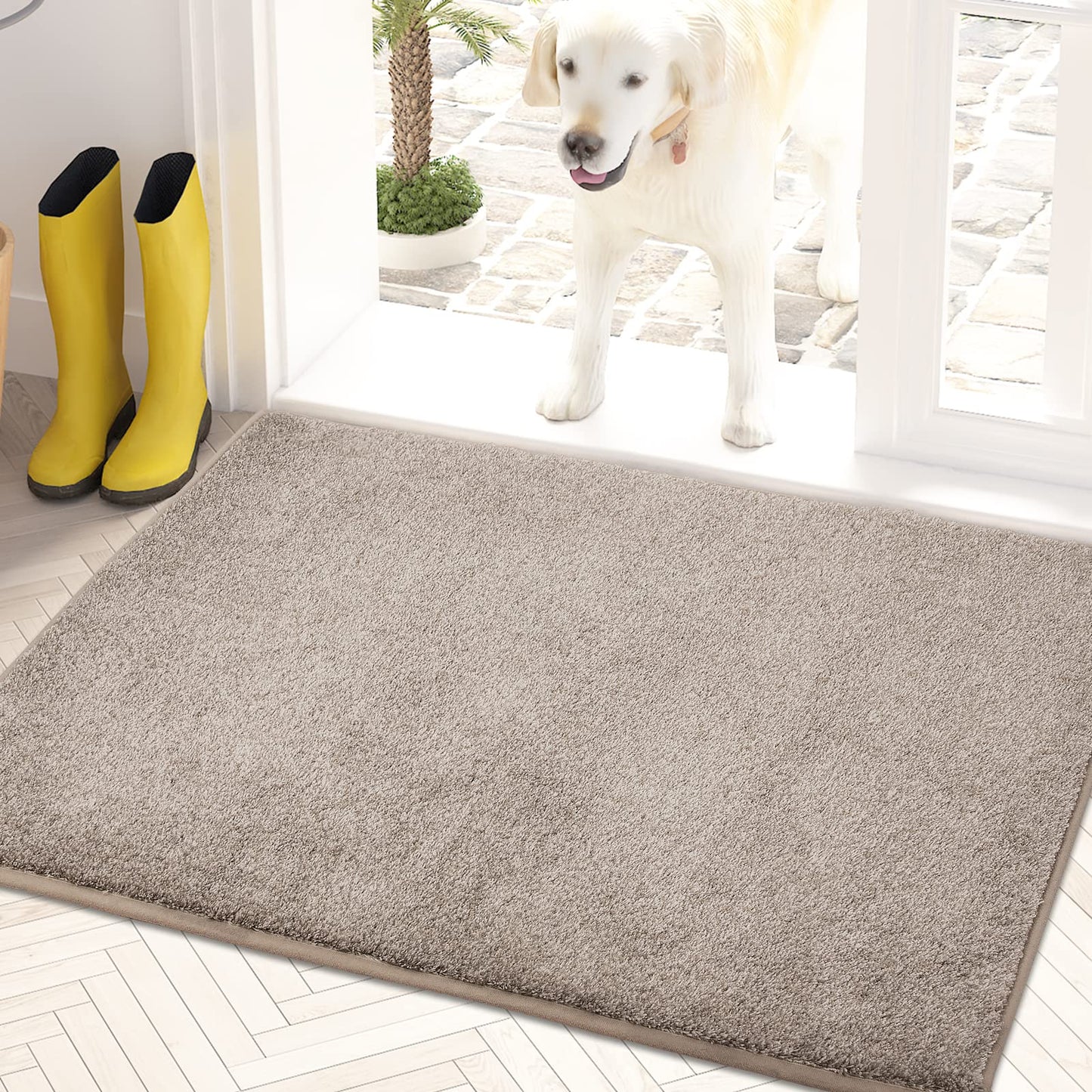PURRUGS Dirt Trapping Door Mat 24" x 35.5", Non-Slip Machine Washable Entryway Rug, Dog Doormat, Indoor Front Door Mat, Super Absorbent Entry Rug for Muddy Shoes & Paws, Taupe