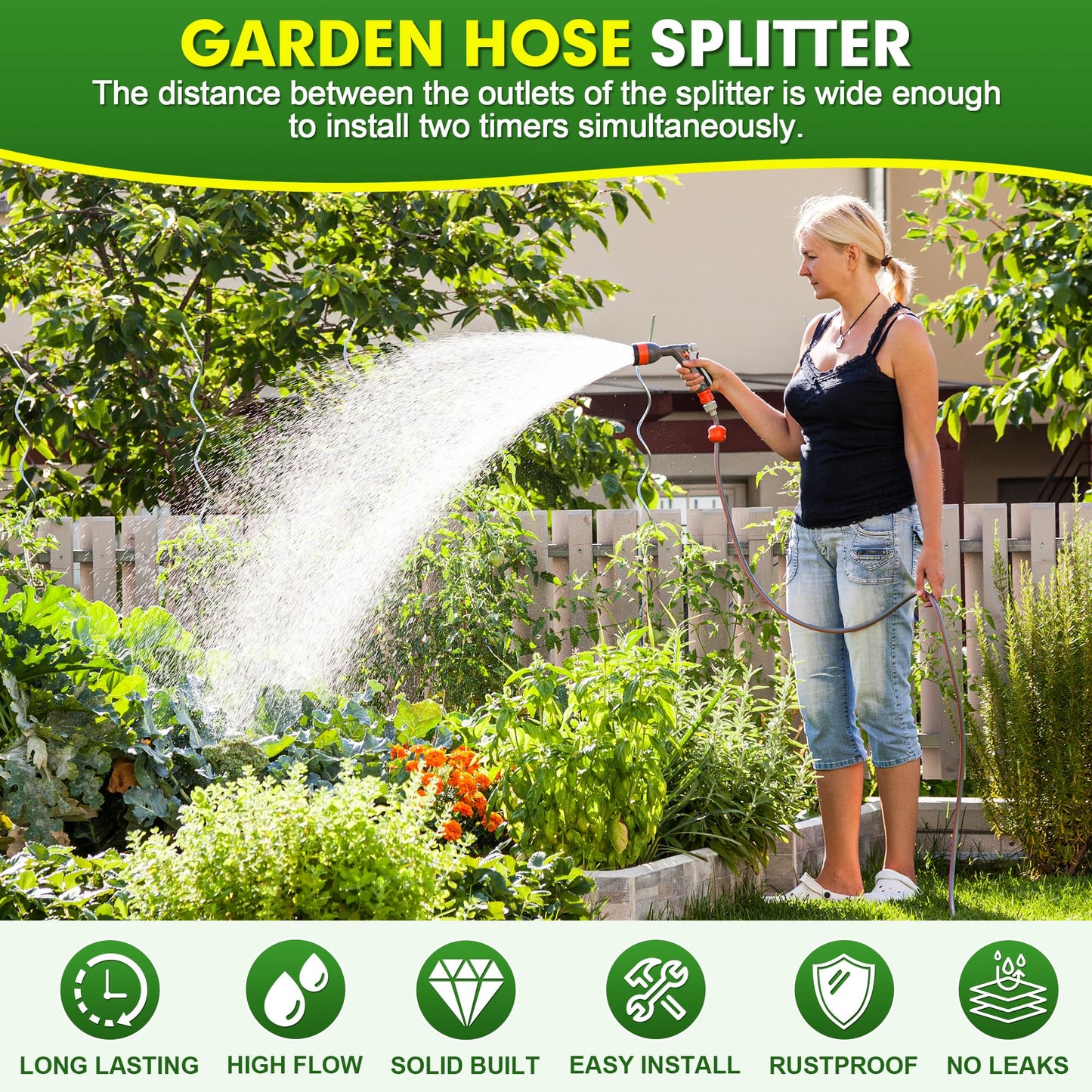DINGBAI Hose Splitter 4 Way, High Flow Garden Hose Splitter, 3/4” Ght Inlet Brass Heavy Duty Hose Converter, Full Flow water 4 Way Faucet hose splitter, Long Handle Hose Valve Large Outlet.