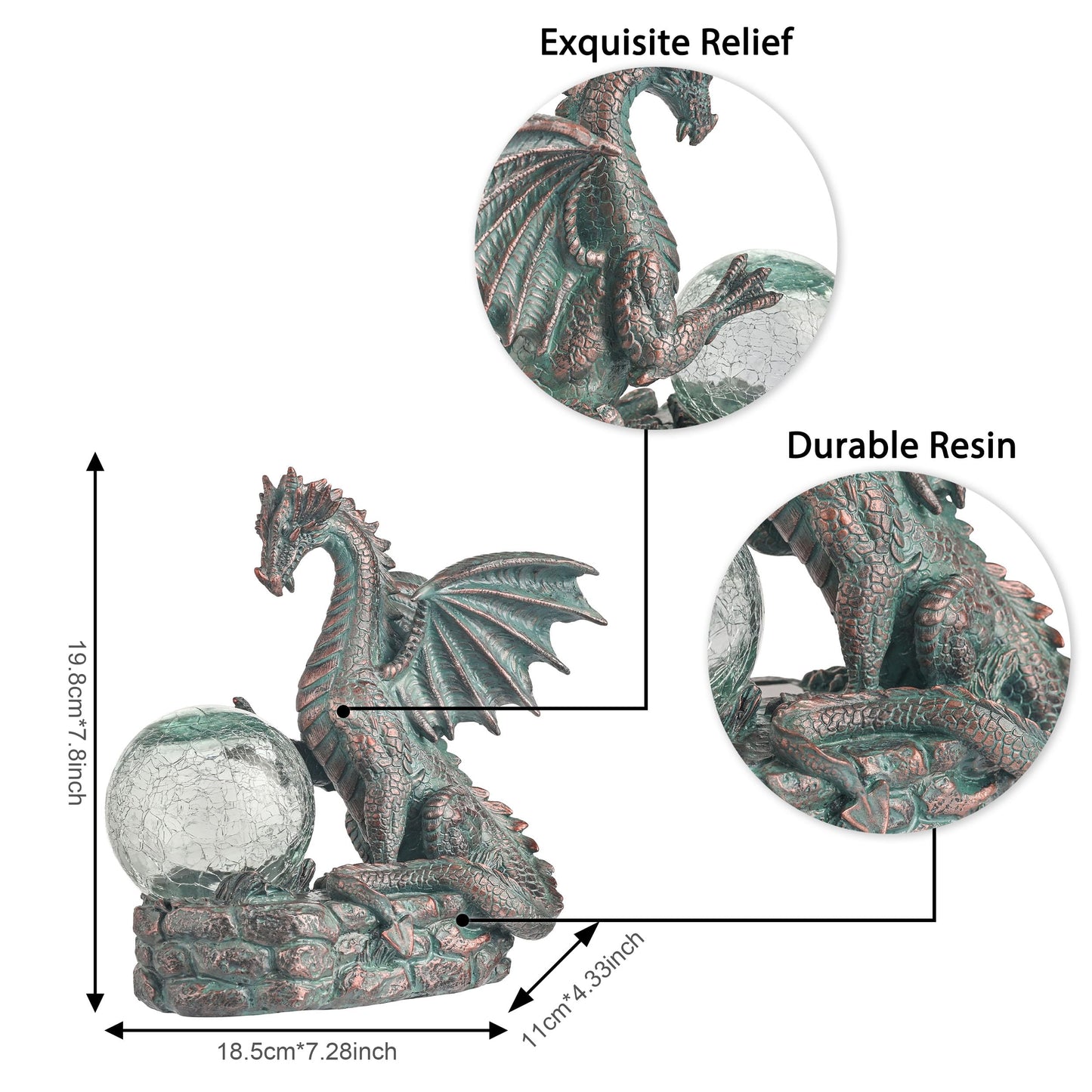 TERESA'S COLLECTIONS Garden Sculptures & Statues, Solar Dragon Outdoor Statues Figurines, Resin Bronze Gothic Garden Decor Lawn Ornaments Patio Yard Decorations Gifts for Mom Women, 8"