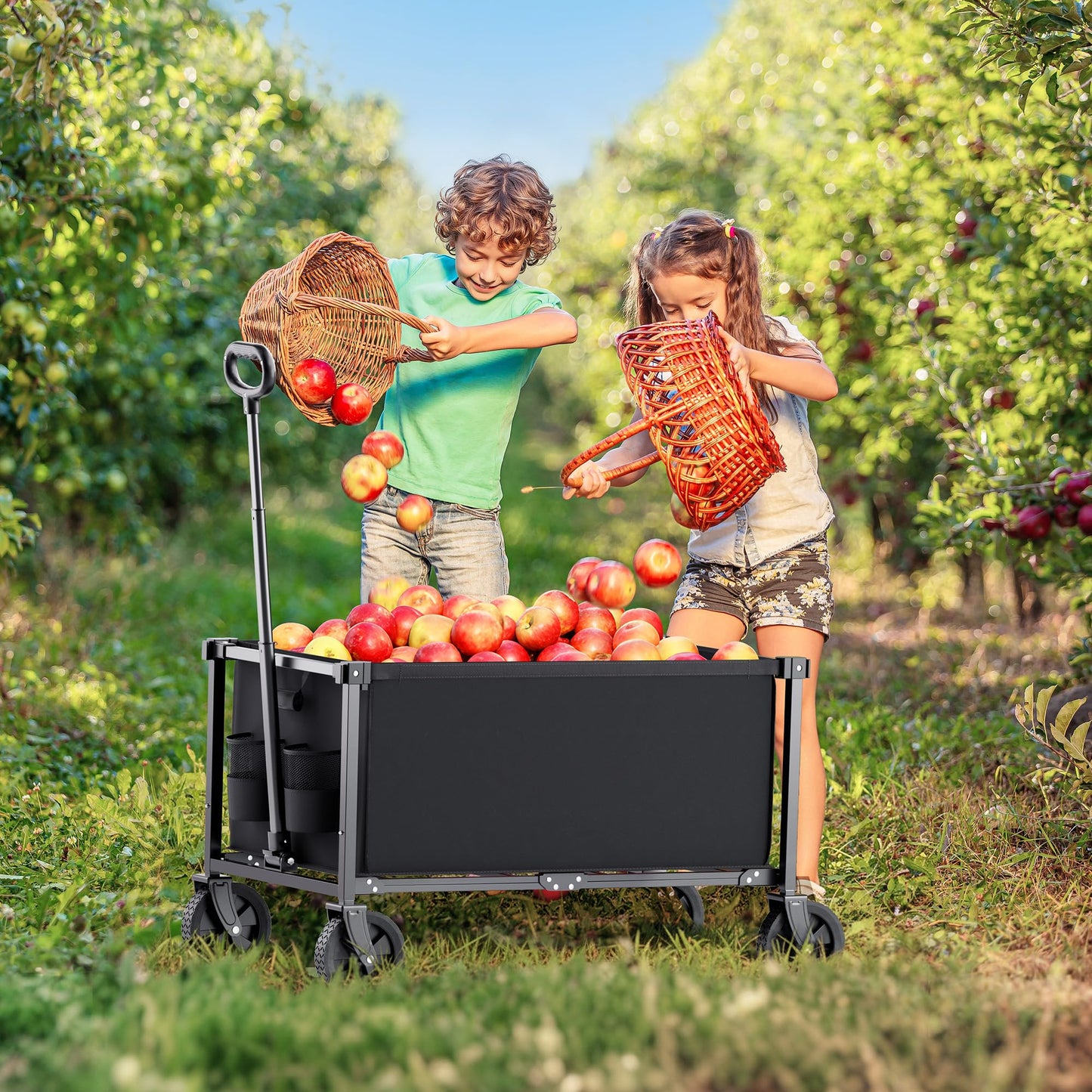 HOMBETTA 29.3" Collapsible Wagon Cart, 150L Heavy Duty Folding Utility Wagon with Wheels, 360 lbs Load, Portable Rolling Cart for Garden, Shopping, Sports, Camping, Black