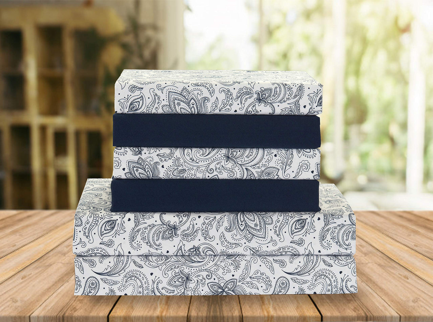 Elegant Comfort Luxury Soft Bed Sheets Paisley Pattern - 1500 Premium Hotel Quality Microfiber Softness Wrinkle and Fade Resistant (6-Piece) Bedding Set, Queen, Navy