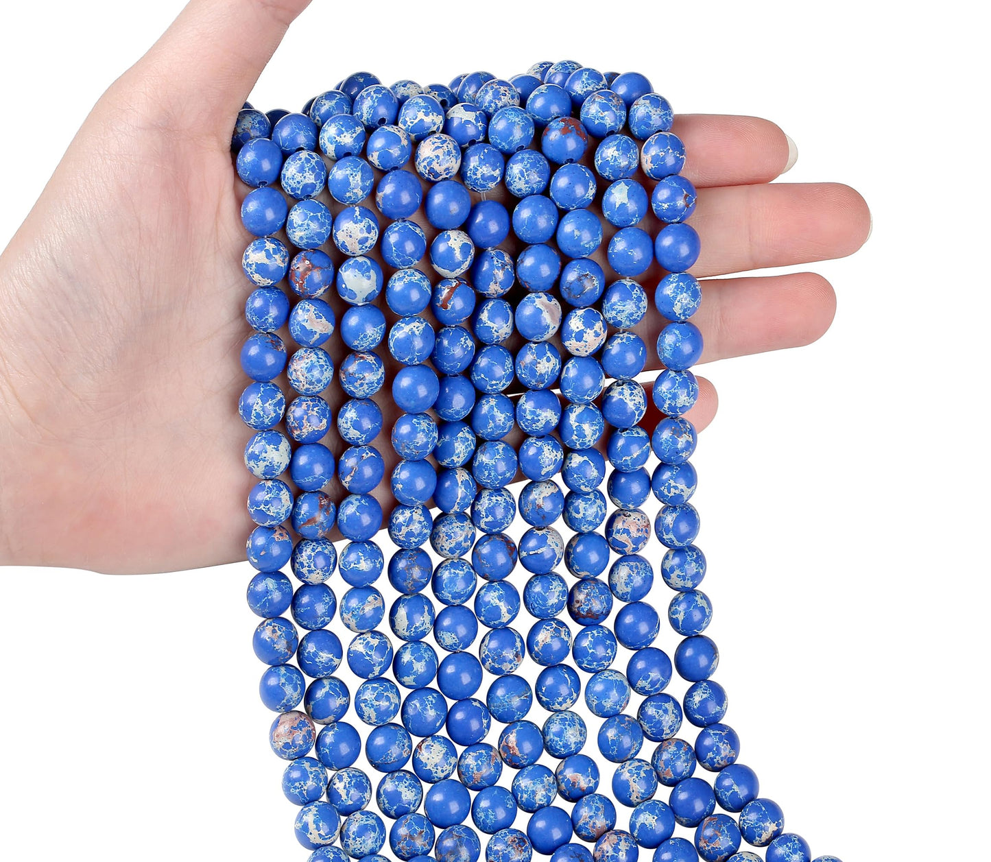 NUKAYAI Lapis Blue Imperial Jasper Beads 60Pcs Crystal Beads 8mm Round Stone Colorful Bead Smooth Loose Bead for Bracelet Necklace DIY Earrings Making