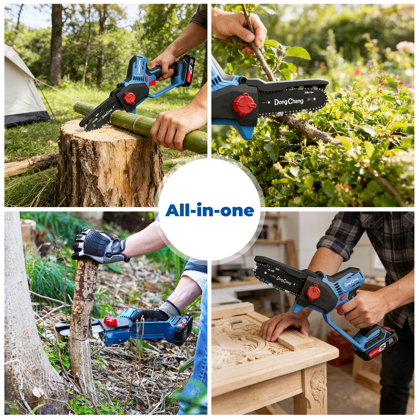 DongCheng 20V Brushless Mini Chainsaw, 6-Inch Cordless Electric Chainsaw with 2.0Ah Battery & Charger, 24000RPM, Auto Oiler, Tool-Free Chain Tension, 2.65 lbs for Wood Cutting, Tree Trimming, DIY