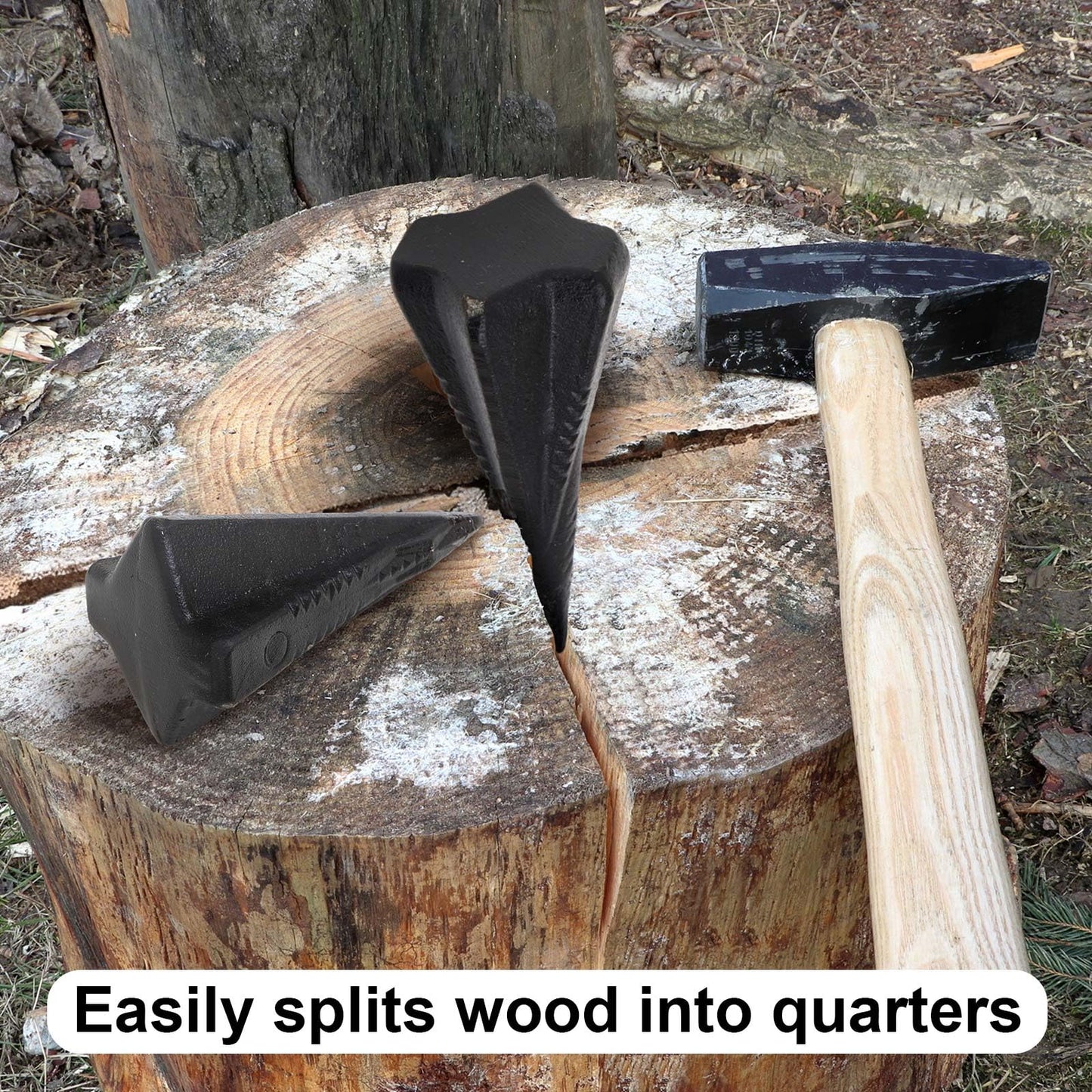 Otoolling 2 Pcs 4 & 5 Lbs Wood Splitting Wedges Manual Log Splitter Wedge 4-direction Diamond Design Forged Steel Tool for Easy Wood Splitting Splits Firewood into 4 Pieces Less Effort (Black)