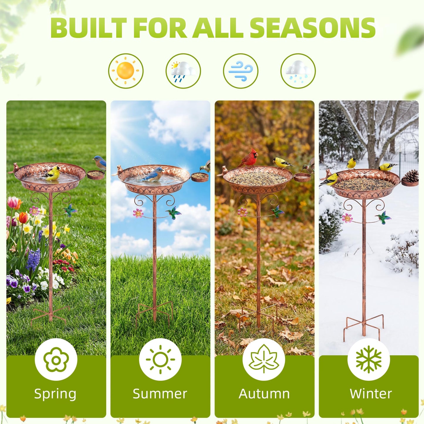 YOFOVI Metal Bird Bath for Outside, 40 Inch Tall Standing Bird Baths Bowl with Detachable Birds Feeder, Heavy Duty Birdbaths for Outdoors, Garden Yard Decor, Copper