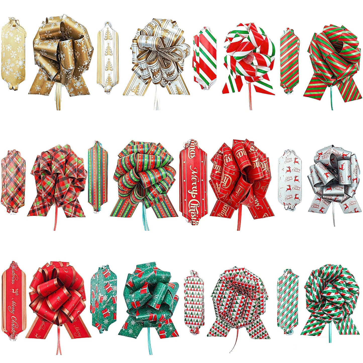 12 Present Wrap Ribbon Pull Bows 5", Easy and Fast Gift Wrapping Accessory for Christmas Bows Baskets Wine Bottles Gifts Decoration, Present Decor