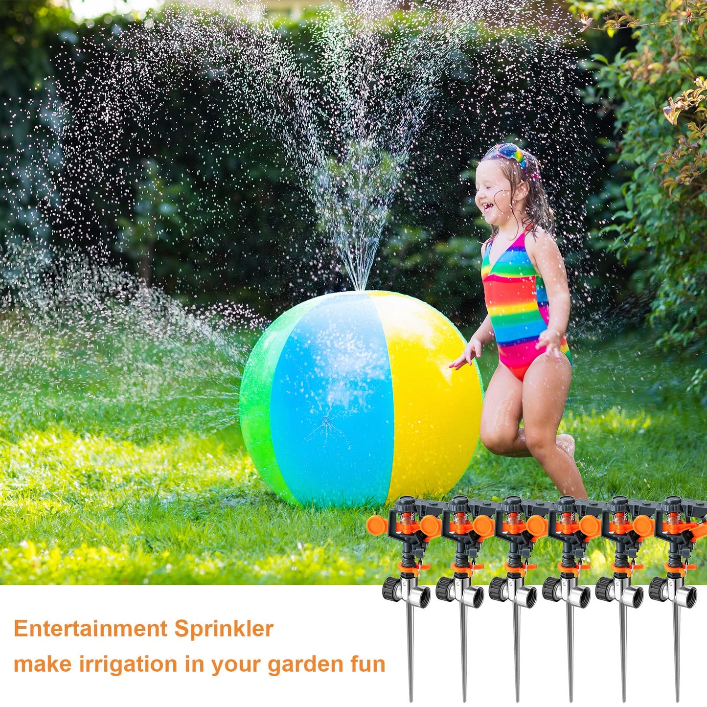 12 Pack Pulsating Sprinklers with Metal Spike, 360° Adjustable Rotating Impact Sprinkler Large Area Coverage Sprinklers for Yard Lawn Garden Above Ground Sprinkler System (Black and Orange)